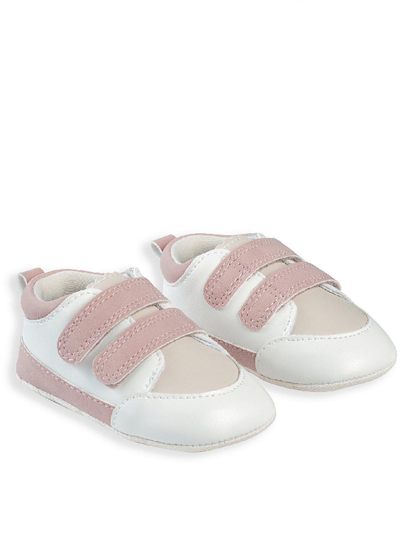  image of mamas-papas-baby-girls-suede-detail-scallop-edge-trainers-pink