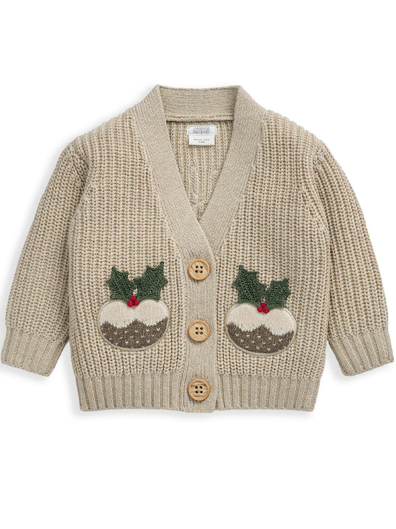  image of mamas-papas-baby-unisex-little-pudding-christmas-cardigan-amp-leggings-knit-set-cream
