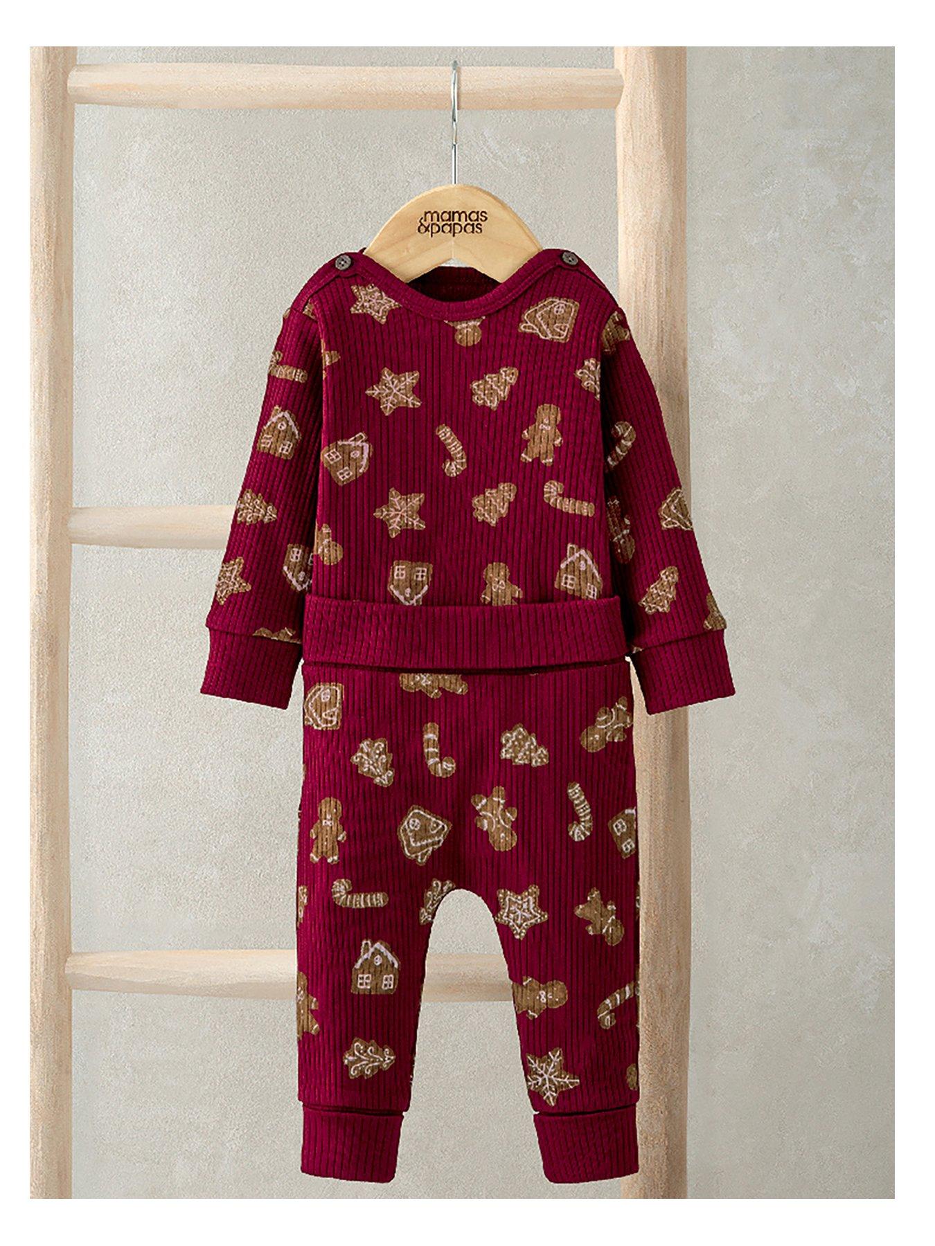  image of mamas-papas-baby-unisex-gingerbread-print-christmas-top-amp-leggings-set-red