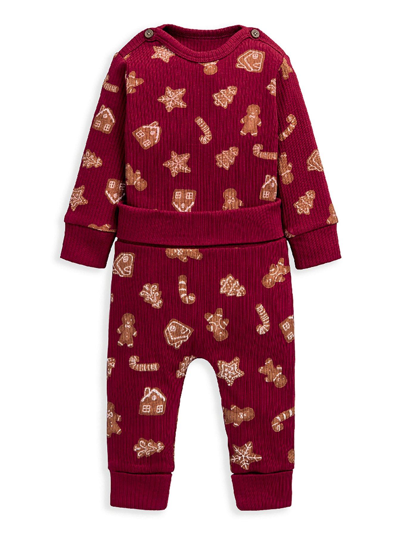  image of mamas-papas-baby-unisex-gingerbread-print-christmas-top-amp-leggings-set-red