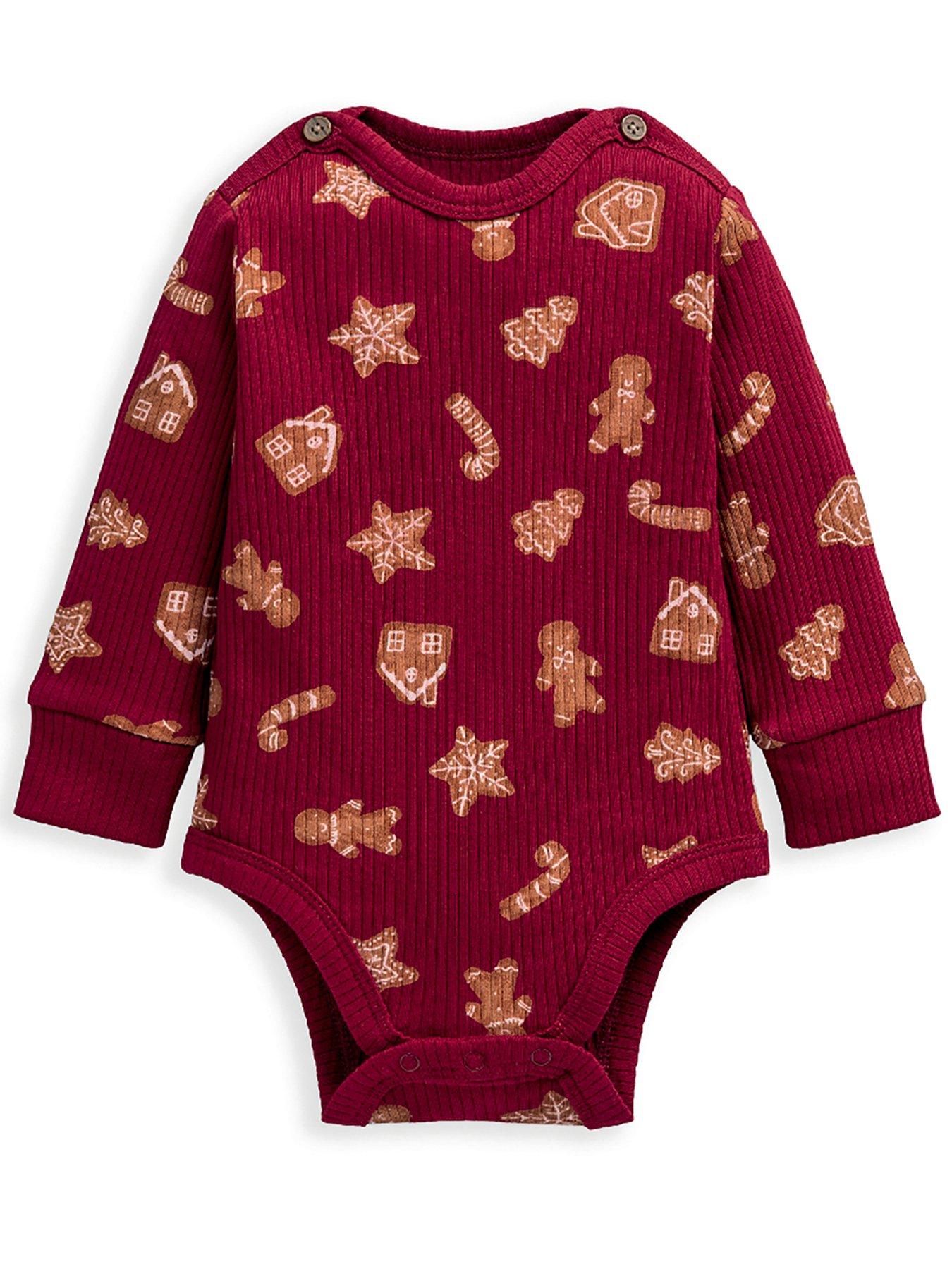  image of mamas-papas-baby-unisex-gingerbread-print-christmas-top-amp-leggings-set-red