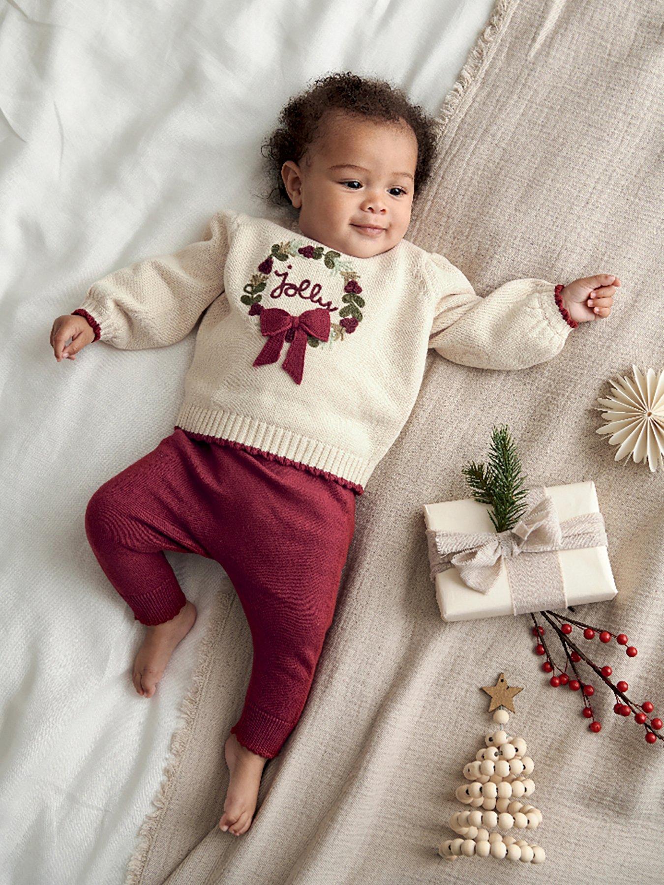 Mamas & Papas Baby Girls Christmas Wreath Top & Leggings Set - Cream