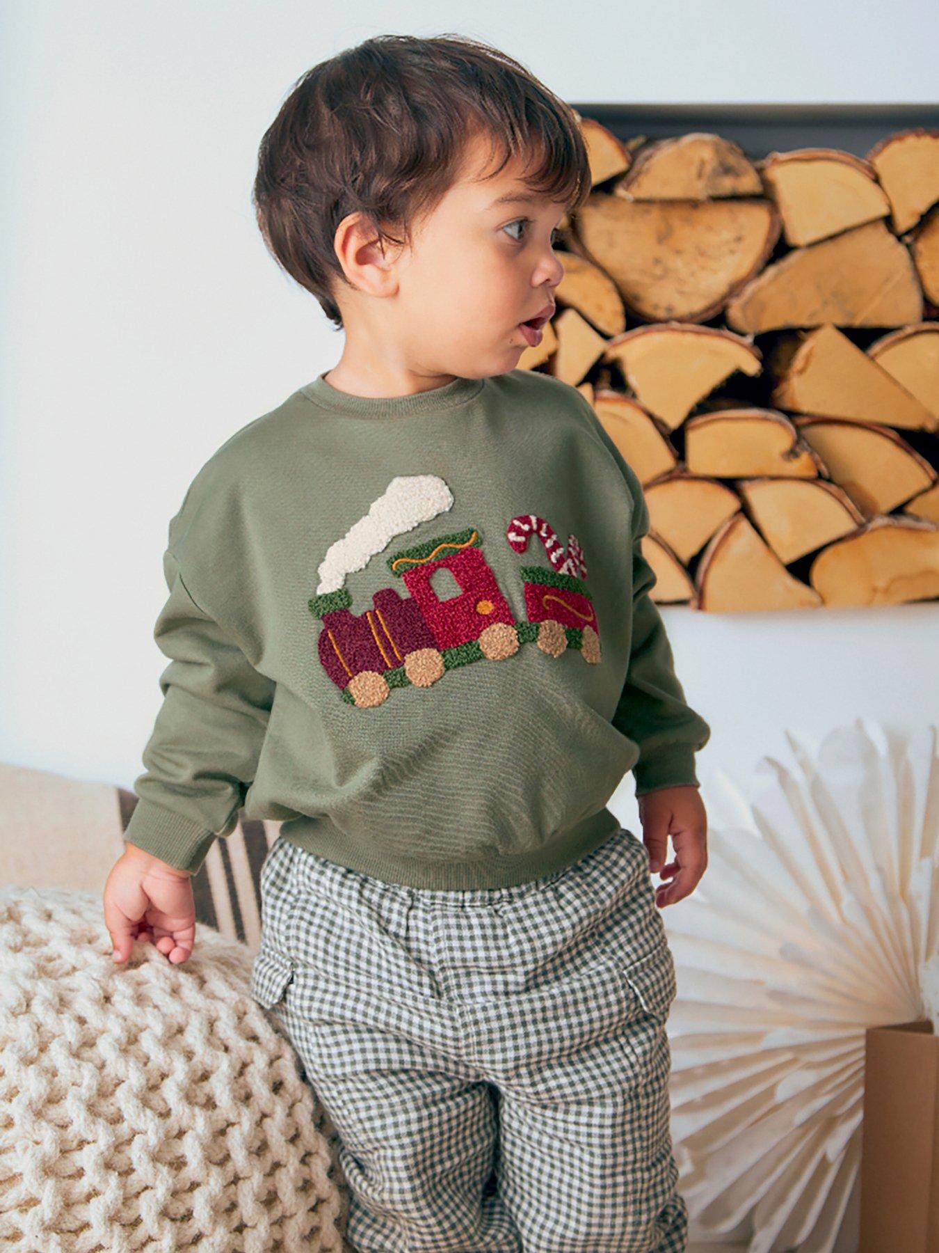 Mamas & Papas Baby Boys Train Christmas Sweatshirt - Green