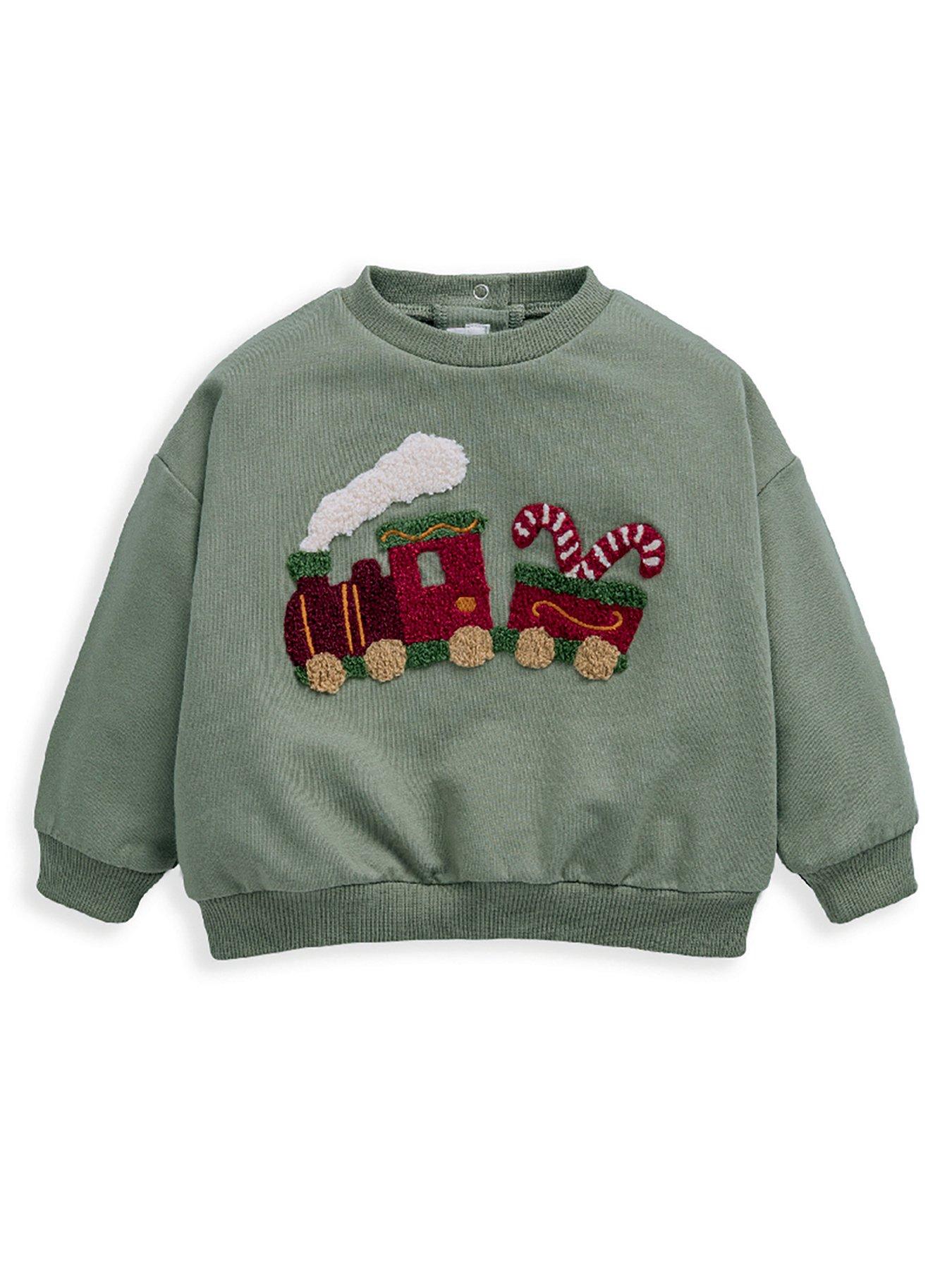 Image 3 of 5 of Mamas & Papas Baby Boys Train Christmas Sweatshirt - Green