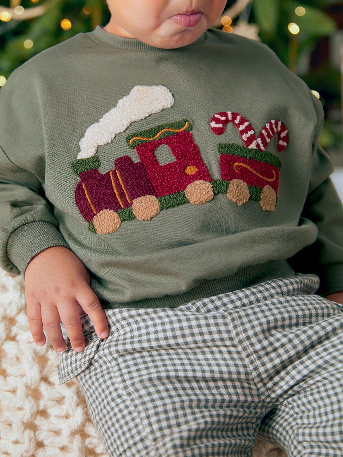 Image 4 of 5 of Mamas & Papas Baby Boys Train Christmas Sweatshirt - Green