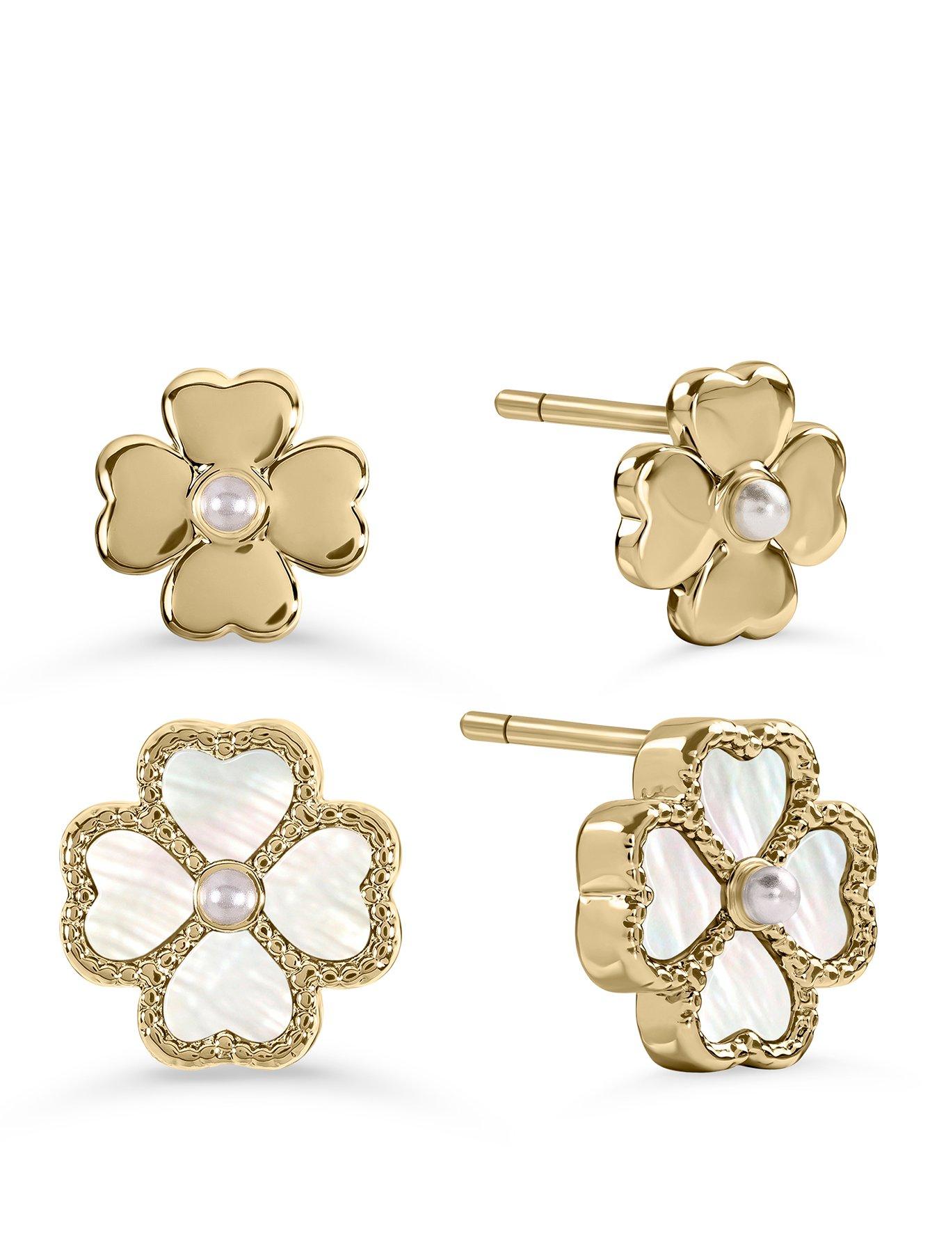 Radley 18ct Gold Plated MOP Heart Flower Twinpack Earrings