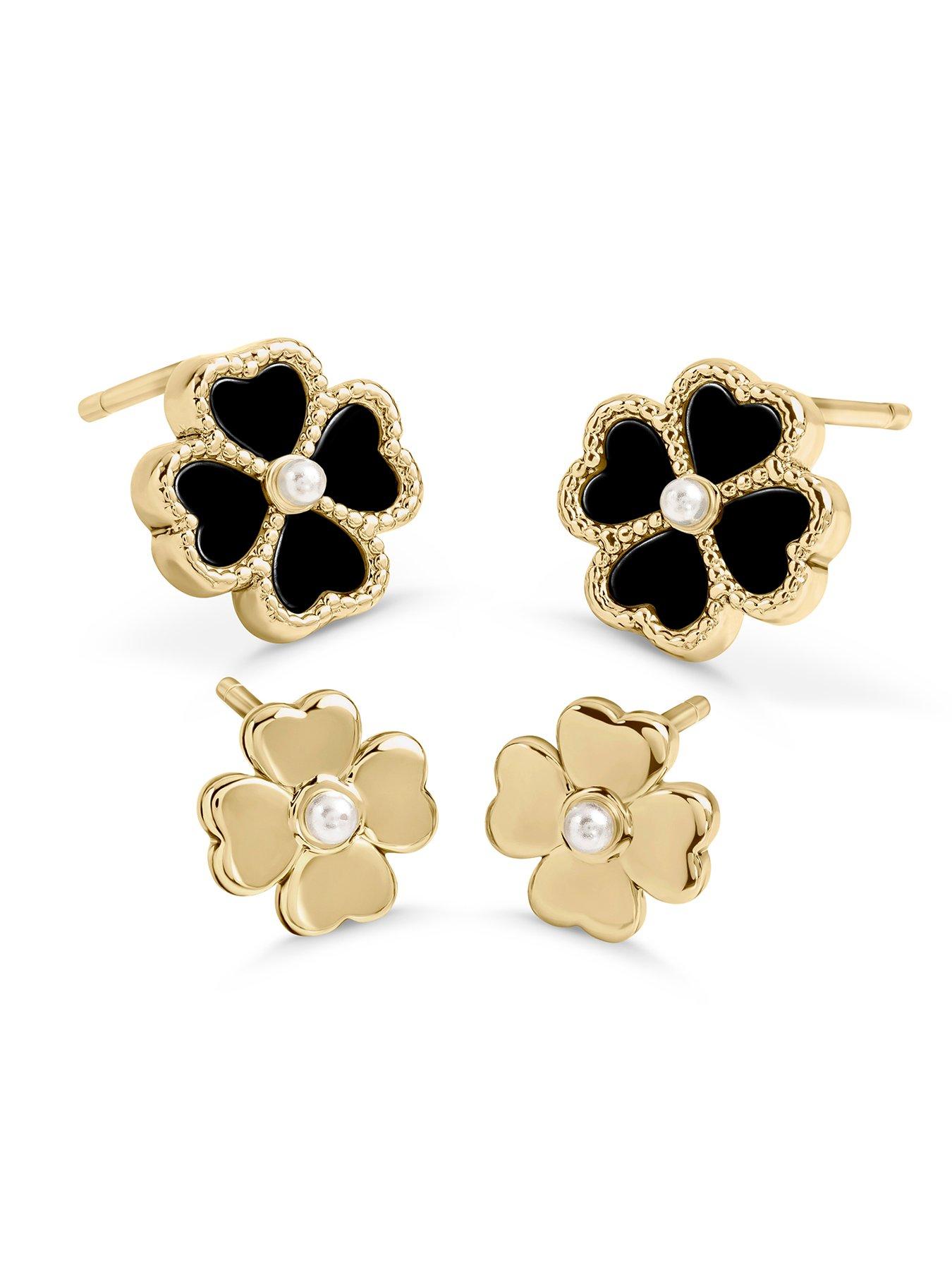  image of radley-18ct-gold-plated-black-heart-flower-twinpack-earrings