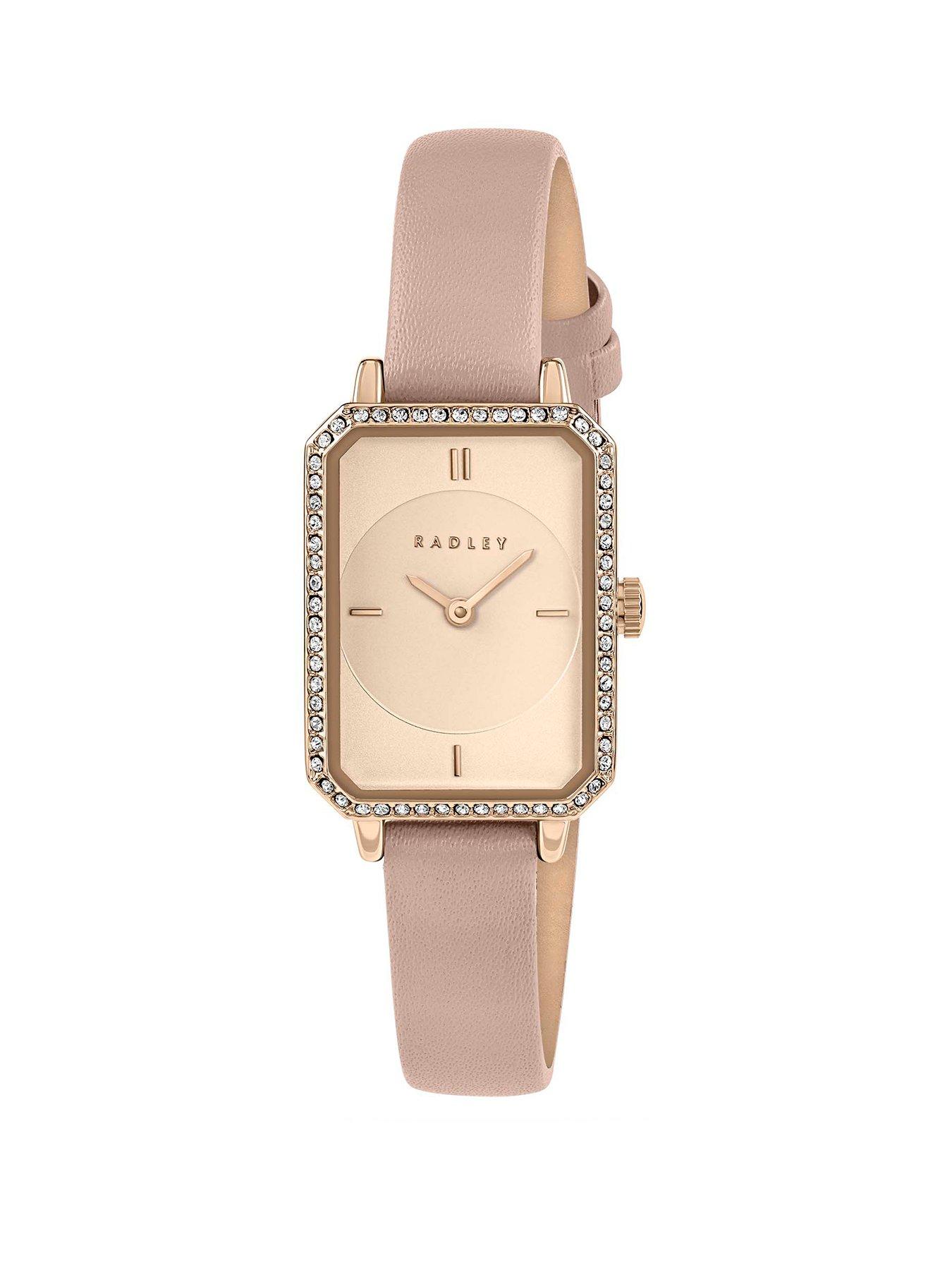 Radley Ladies Stoneset Rectangle Pink Leather Watch