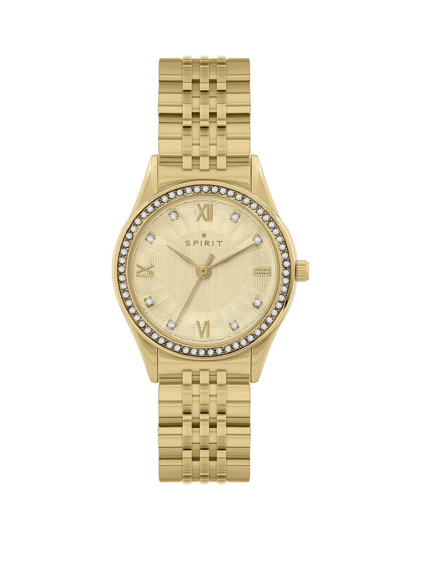 Spirit Ladies Polished Pale Gold Stone Bezel Bracelet Watch