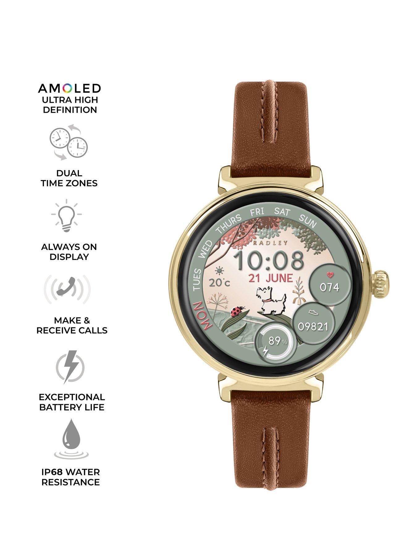  image of radley-series-48-cognac-leather-strap-t-bar-amoled-smartwatch-amoledcalling