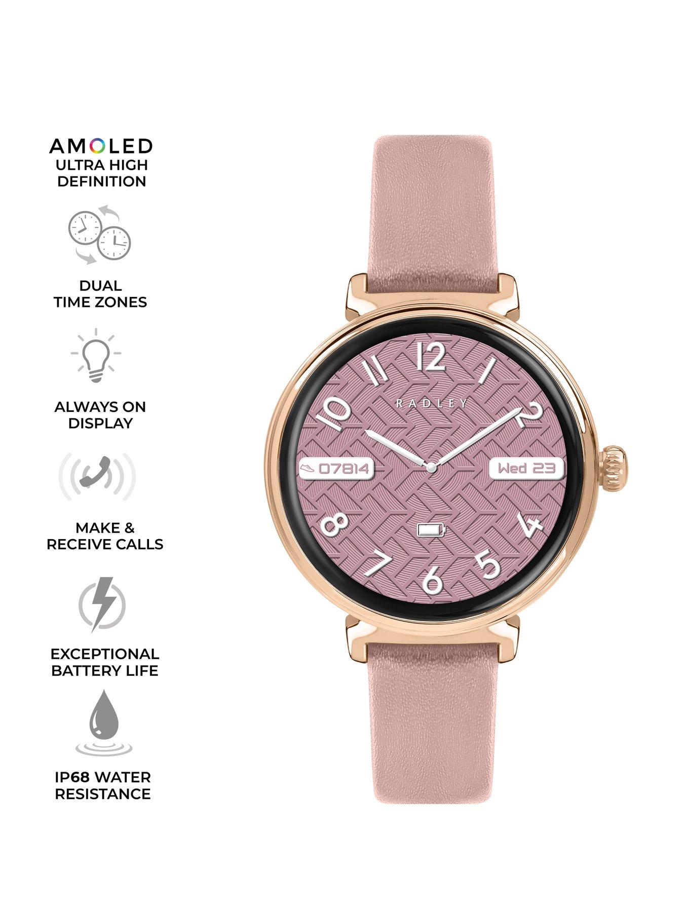  image of radley-series-48-pink-leather-strap-t-bar-amoled-smartwatch-amoledcalling