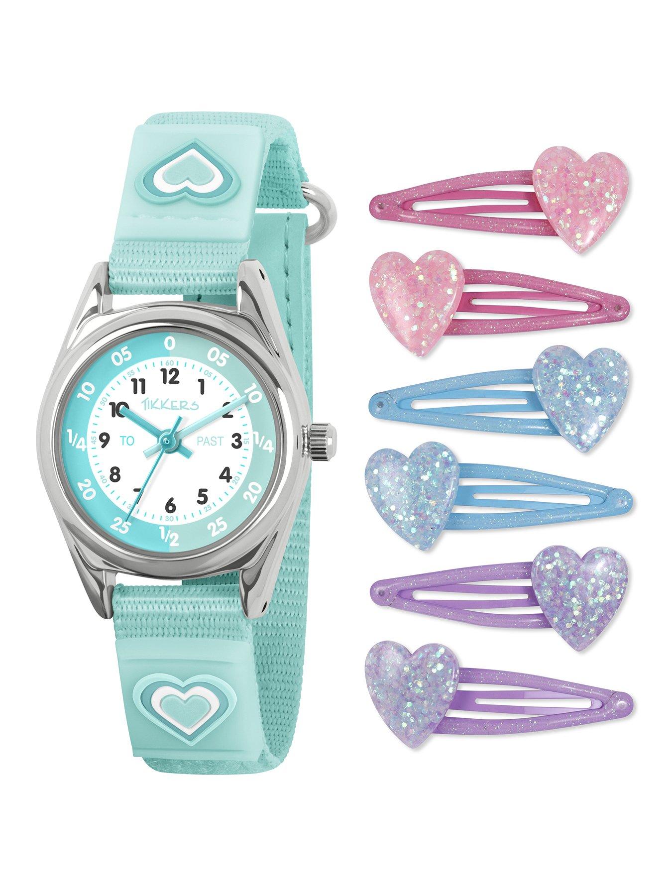 Tikkers Aqua blue riptape strap and hairclip set