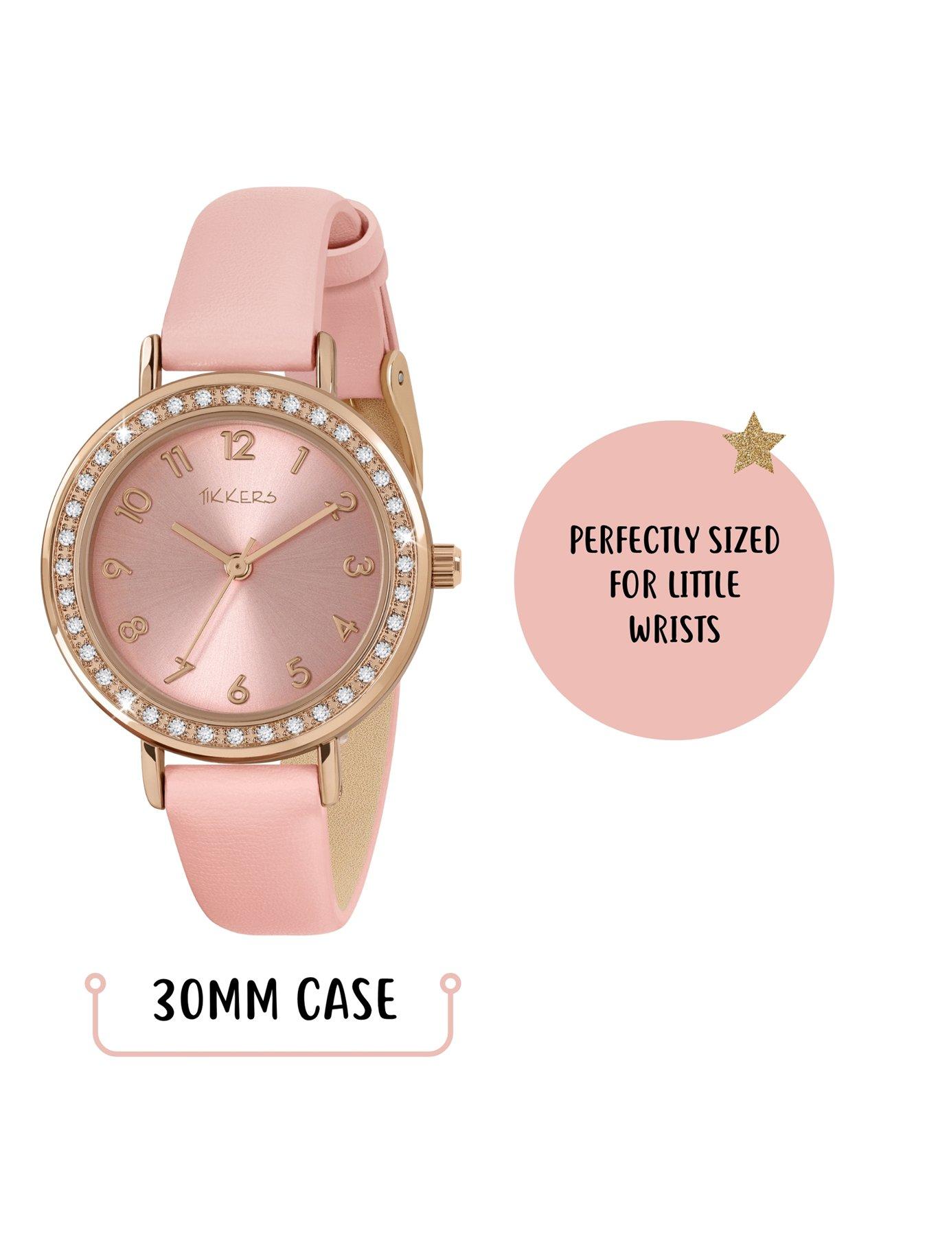 Image 4 of 7 of Tikkers Rose gold stone set case with pink strap and friendship bracelet set]