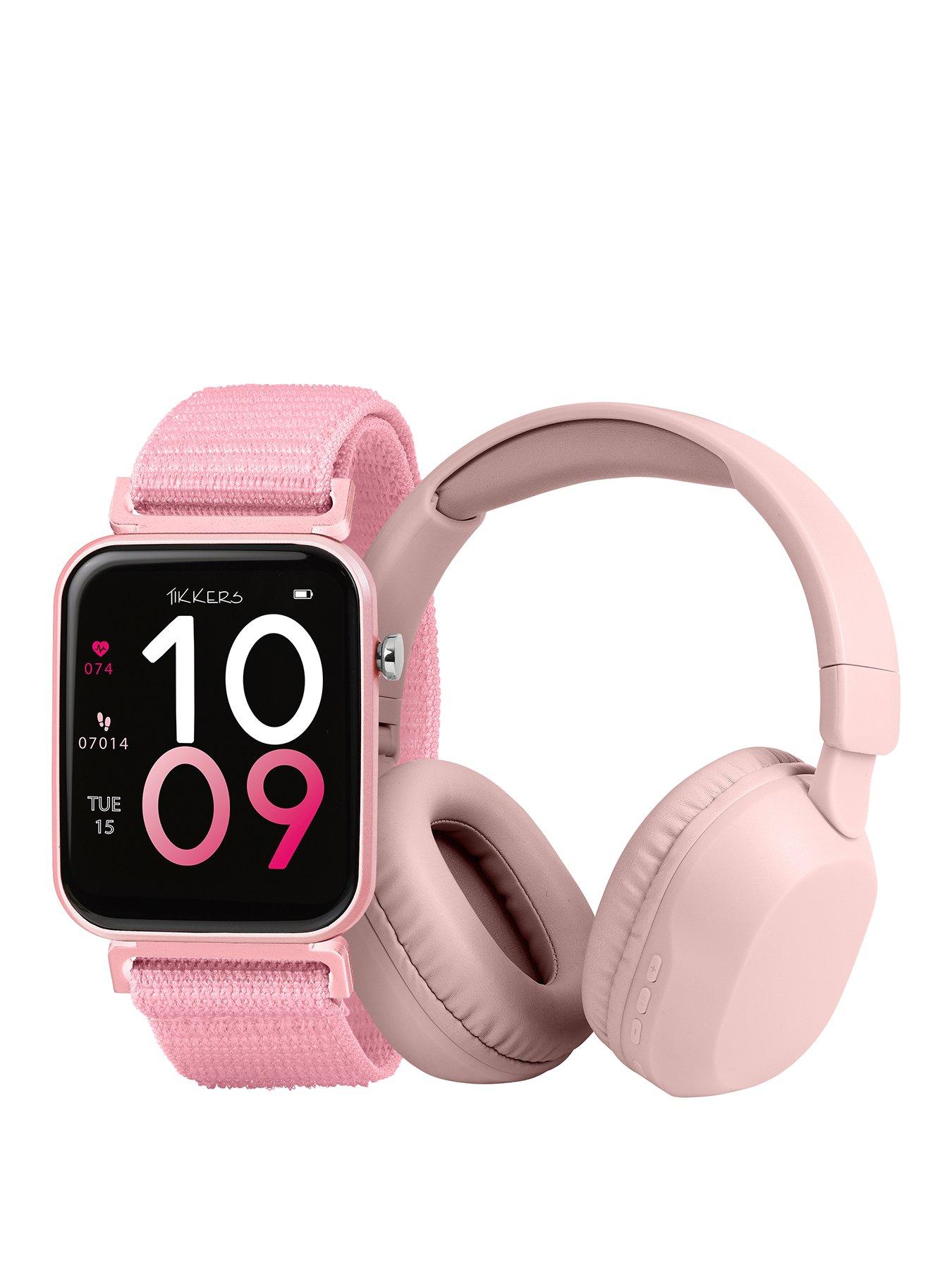 Tikkers Pink Riptape strap and over ear headphone set