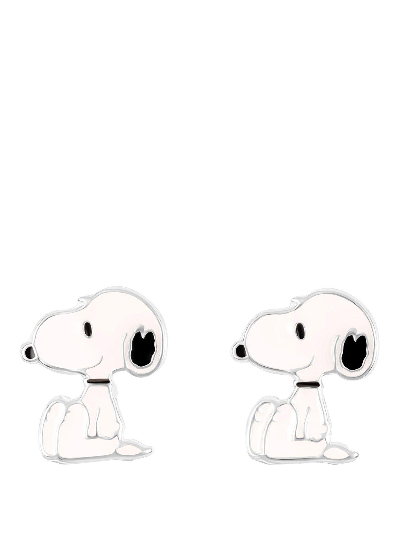 Disney Sterling Silver 925 Enamel Snoopy Stamped Stud Earrings