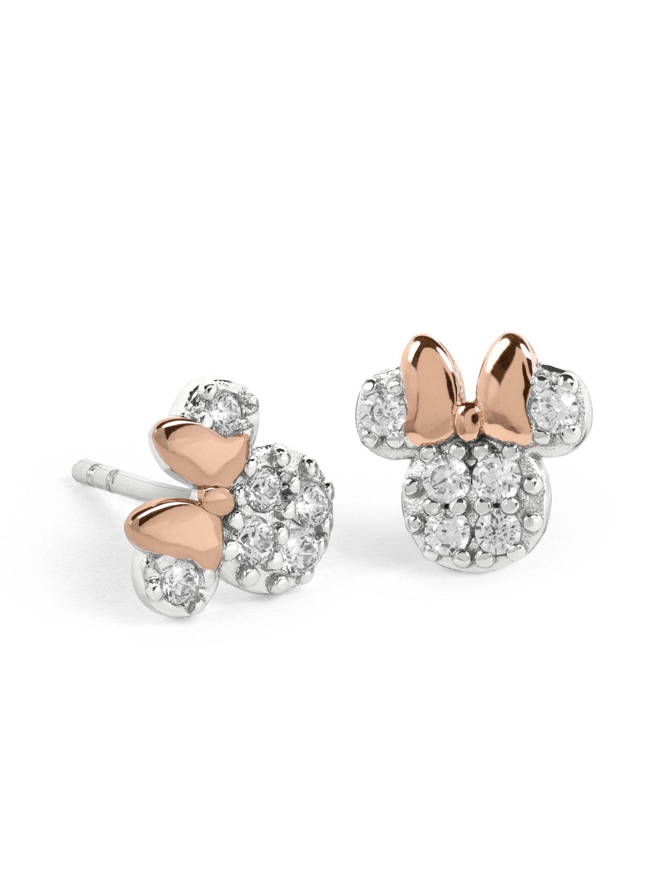  image of disney-sterling-silver-925-minnie-mouse-pink-enamel-bow-stone-set-earrings