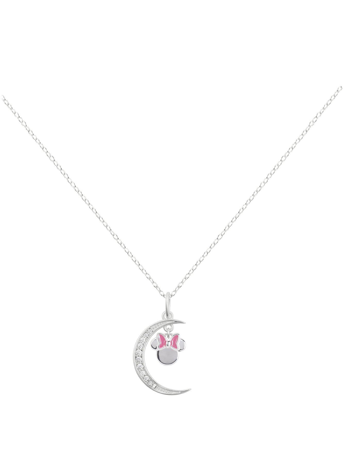 Disney Sterling Silver 925 Moon  &  Minnie Mouse Stone Set Necklace