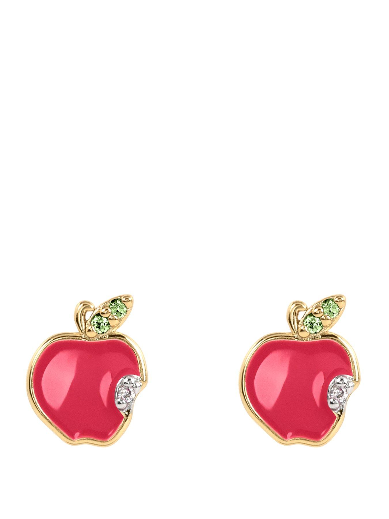 Disney Sterling Silver 925 Red Apple Earrings