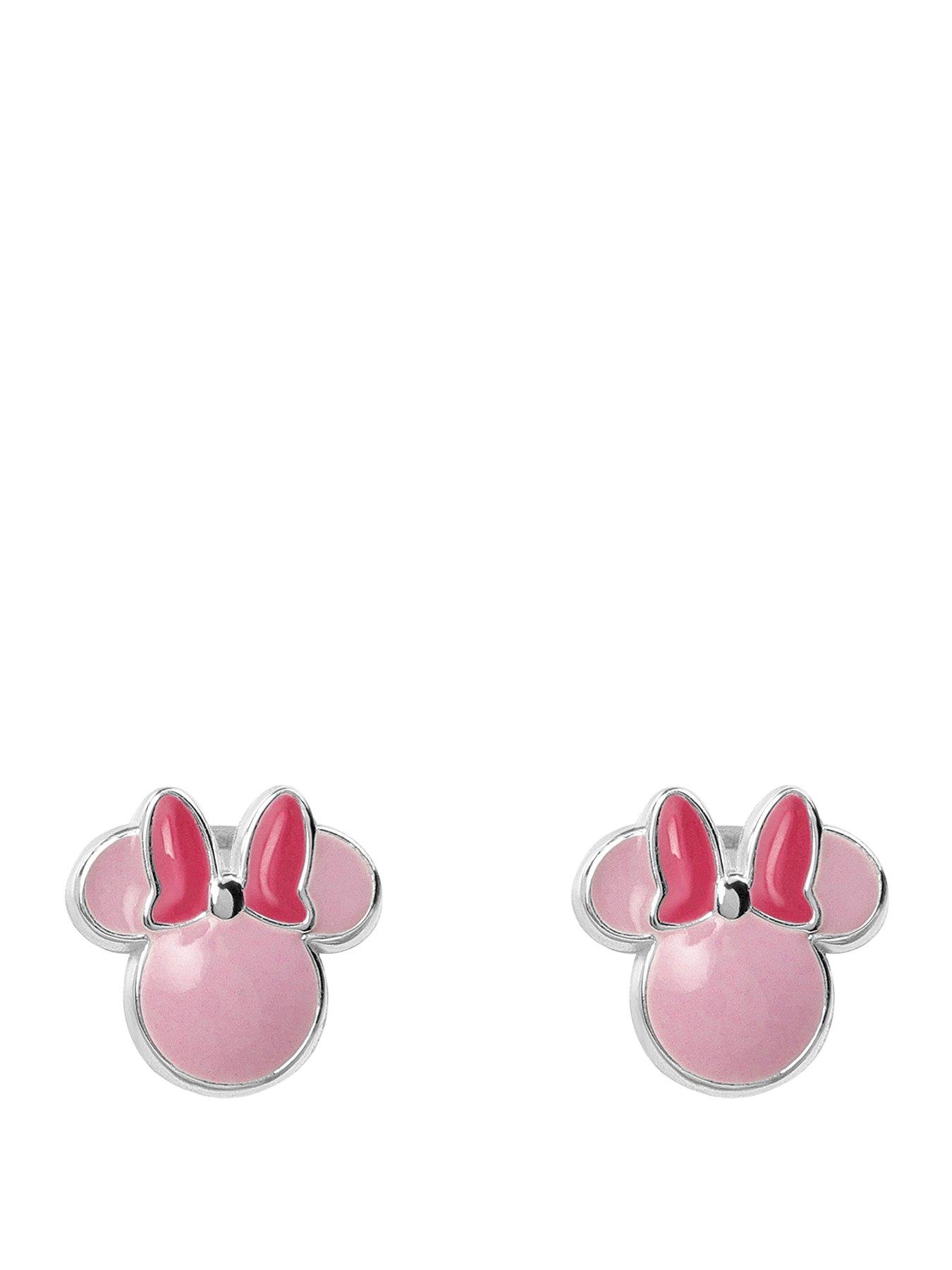 Disney Sterling Silver 925 Minnie Mouse Pink Enamel Fill Stud Earrings