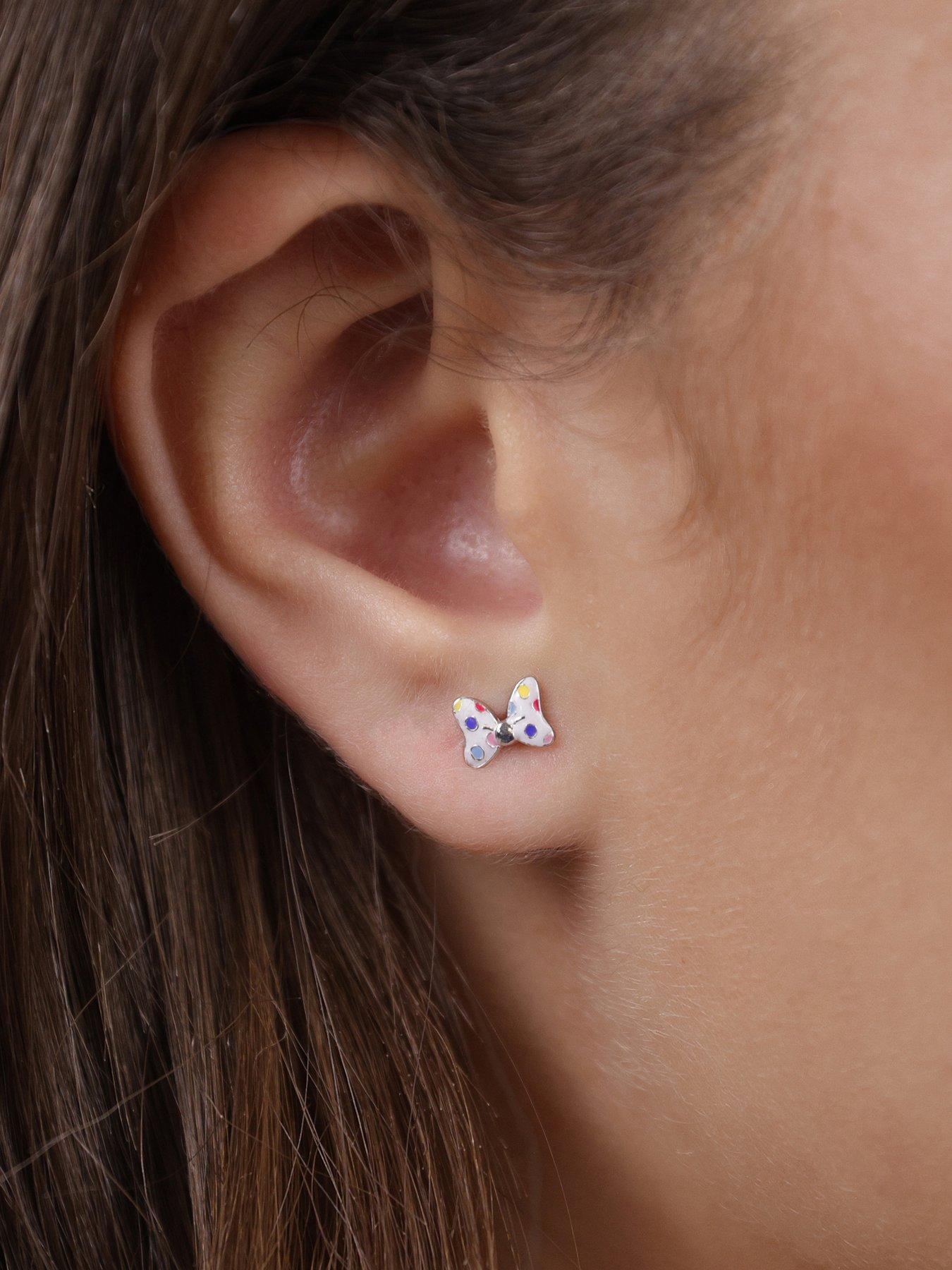 Image 2 of 3 of Disney Sterling Silver 925 Minnie Mouse Enamel Fill Polka Dot Bow Tie Earrings&nbsp;