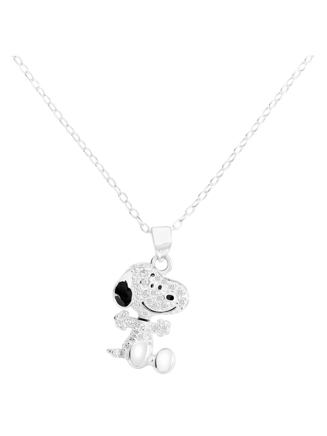 Disney Sterling Silver 925 Snoopy 3D Pave Cz Pendant W/18" Chain