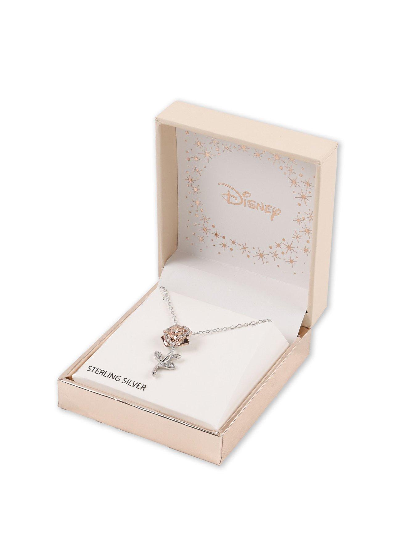  image of disney-sterling-silver-925-beauty-amp-beast-stone-set-rose-necklacenbsp