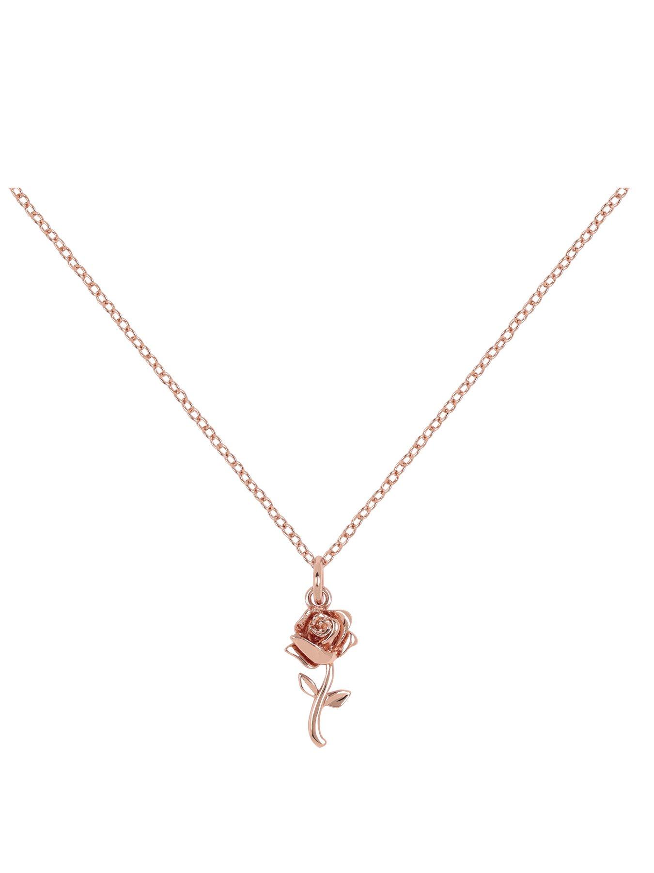 Disney Beauty  &  The Beast Yg Stone Set Rose Necklace