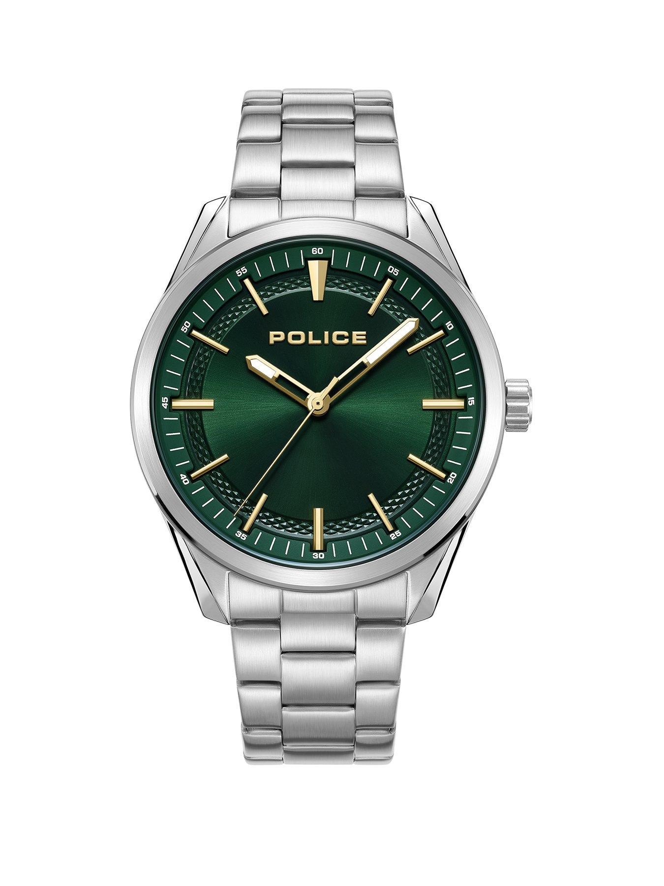 police-gents-green-dial-silver-bracelet-watch