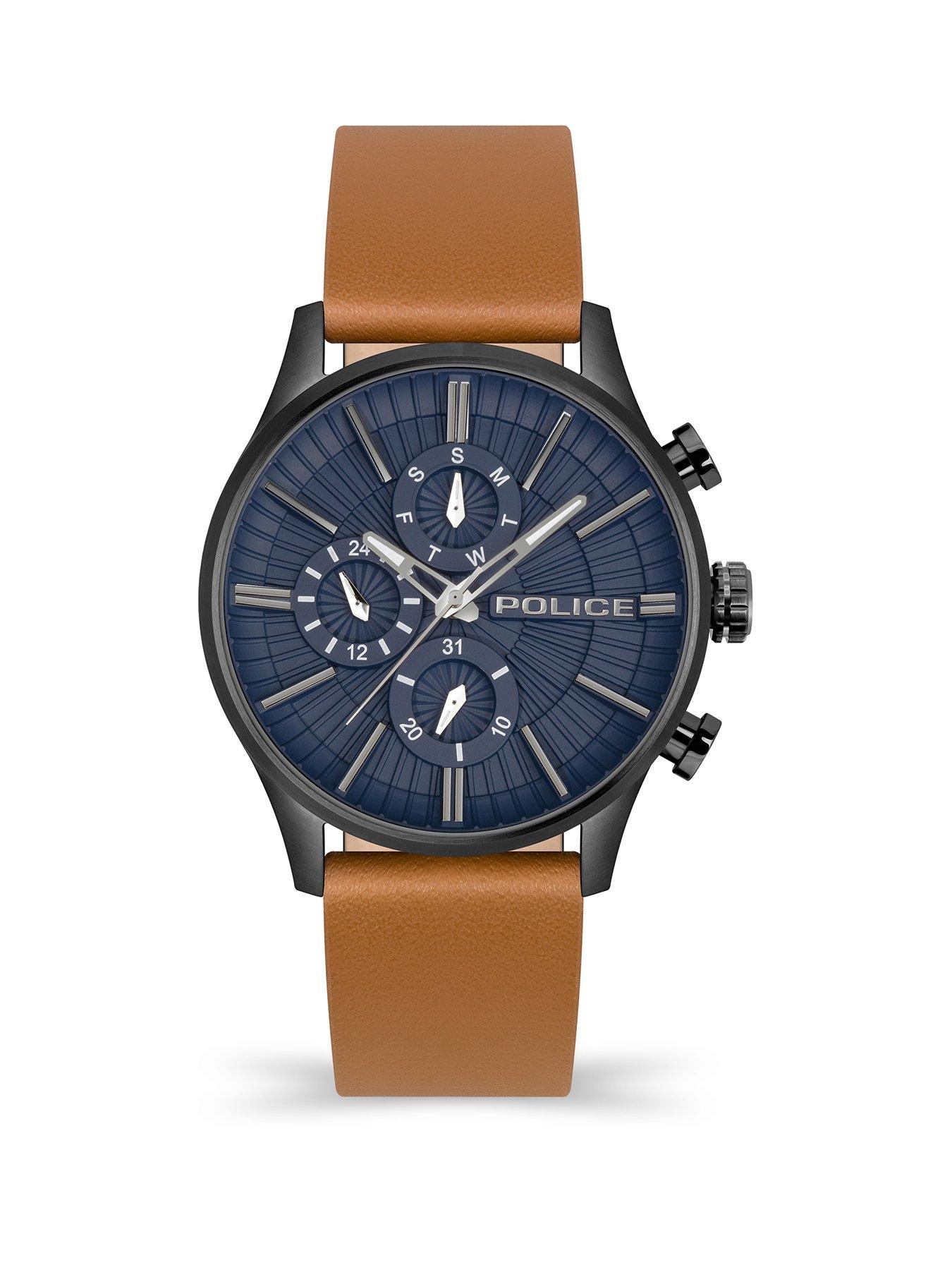 Police Barter Gun Multi Dial Tan Leather Strap Watch