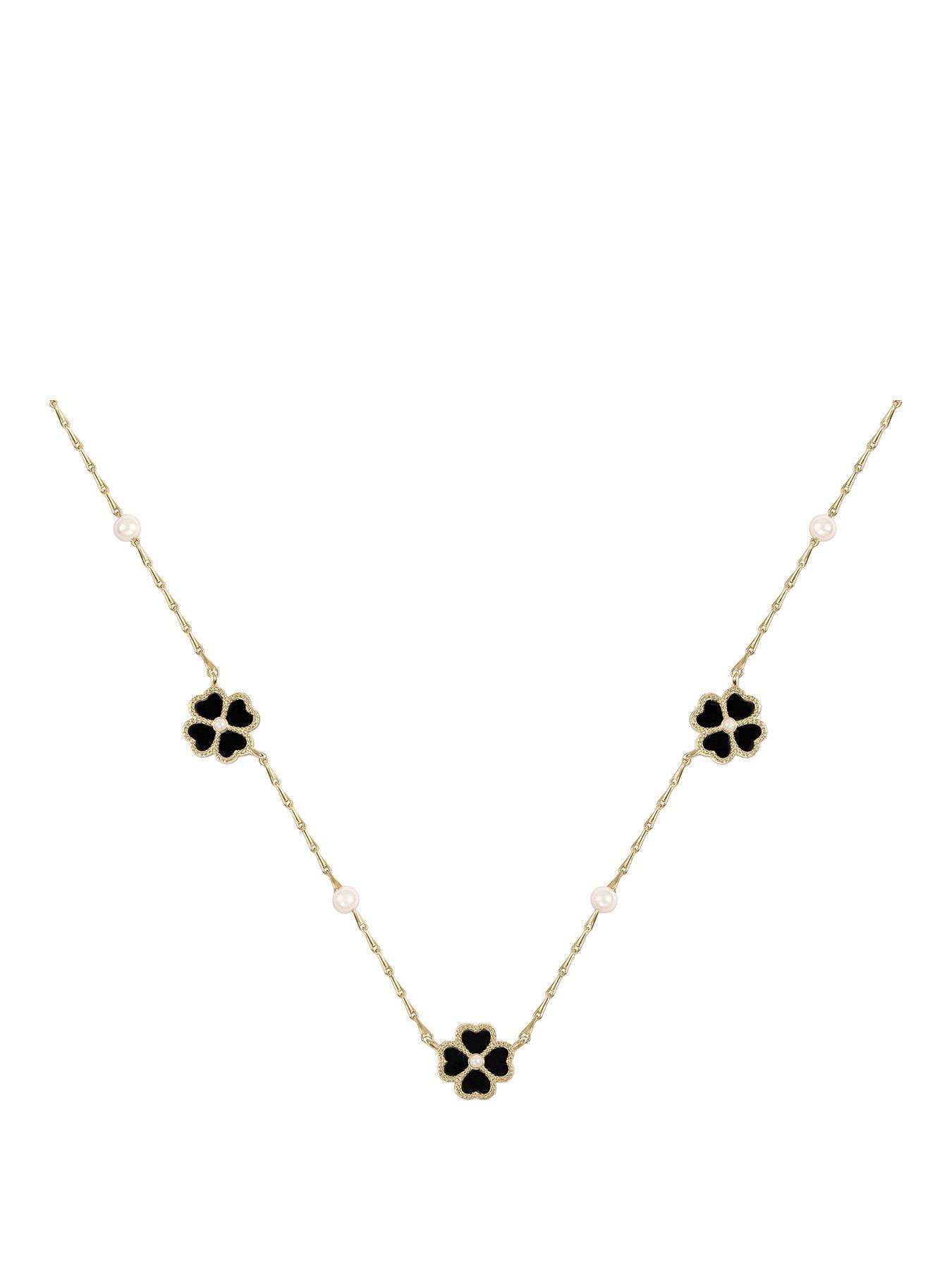  image of radley-18ct-gp-black-heart-flower-necklace
