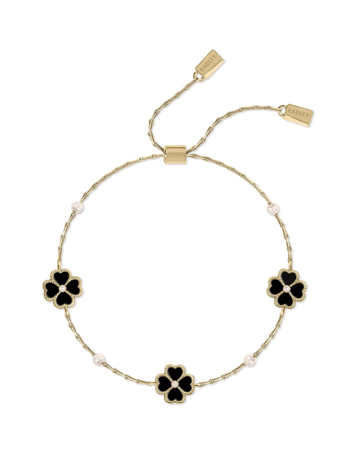  image of radley-18ct-gold-plated-black-heart-flower-friendship-bracelet
