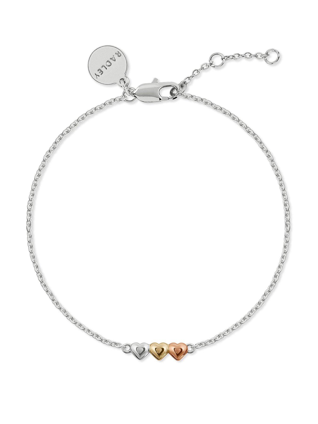 Radley Sterling Silver Triple Heart Charm Bracelet with 18ct Mixed Plating