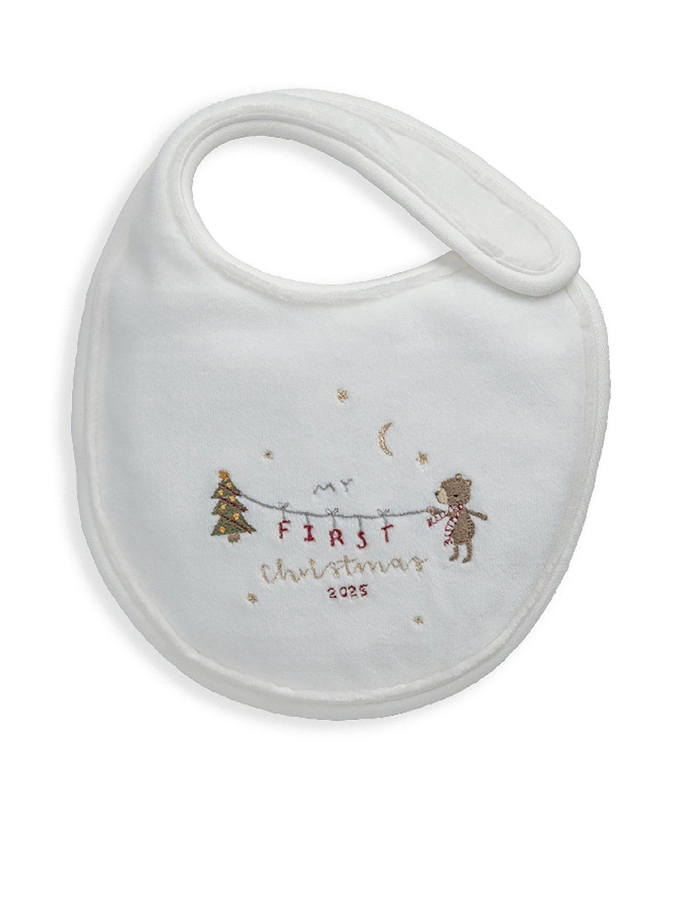 Image 1 of 2 of Mamas & Papas Baby Unisex My First Christmas Velour Bib - White