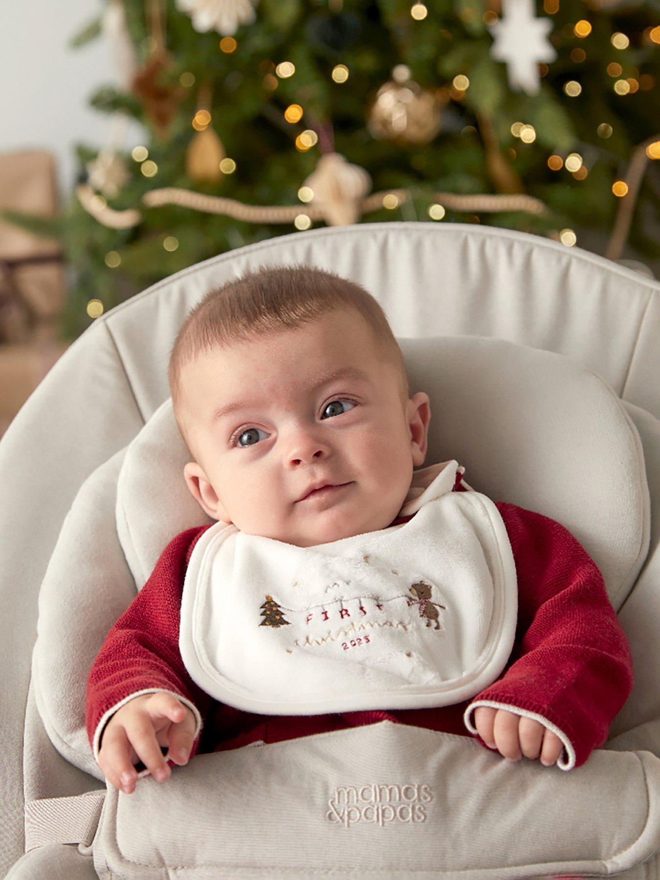 Image 2 of 2 of Mamas & Papas Baby Unisex My First Christmas Velour Bib - White
