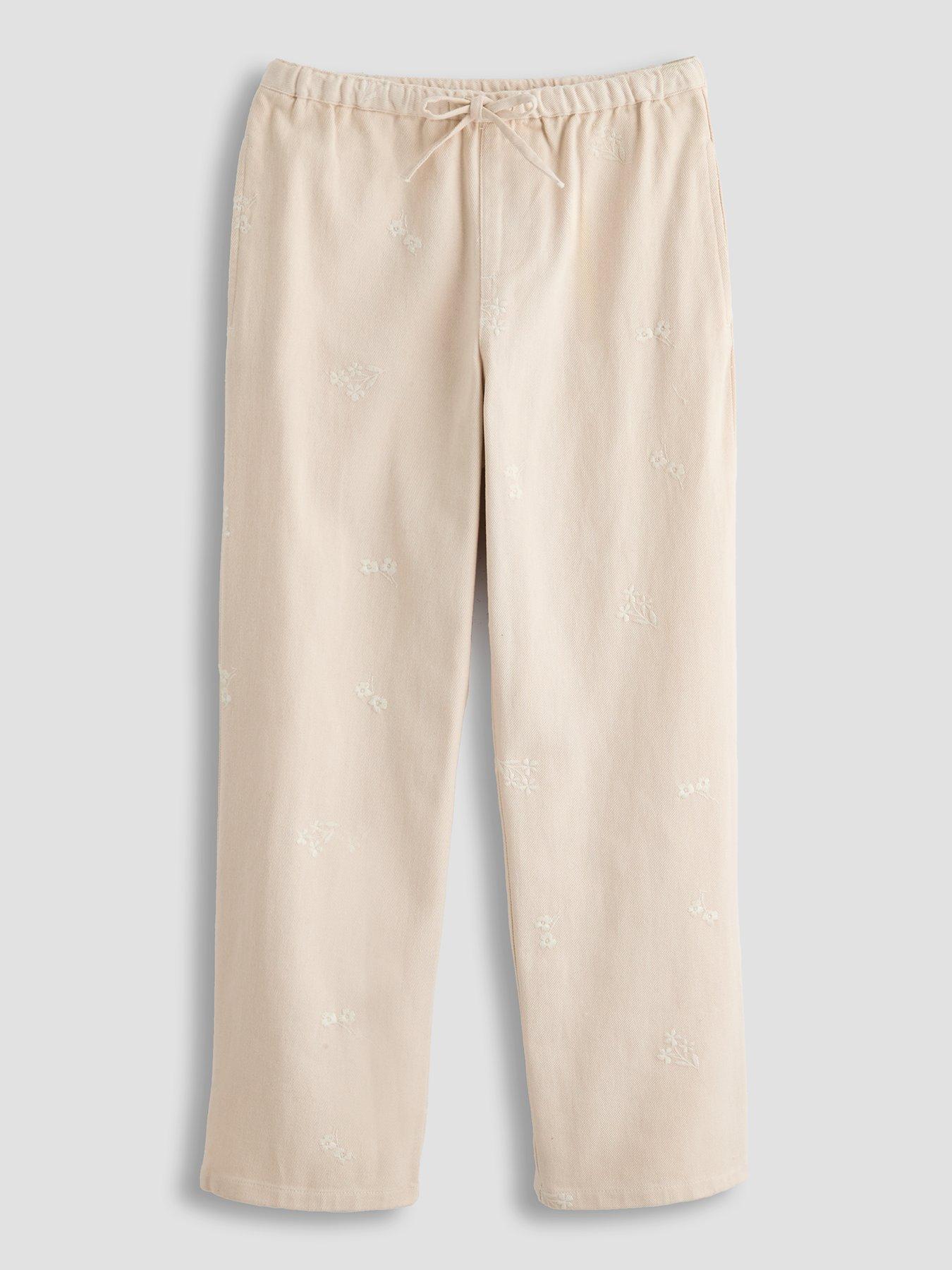 The Very Collection Girls Twill Embroidered Tie Waist Jeans - Cream