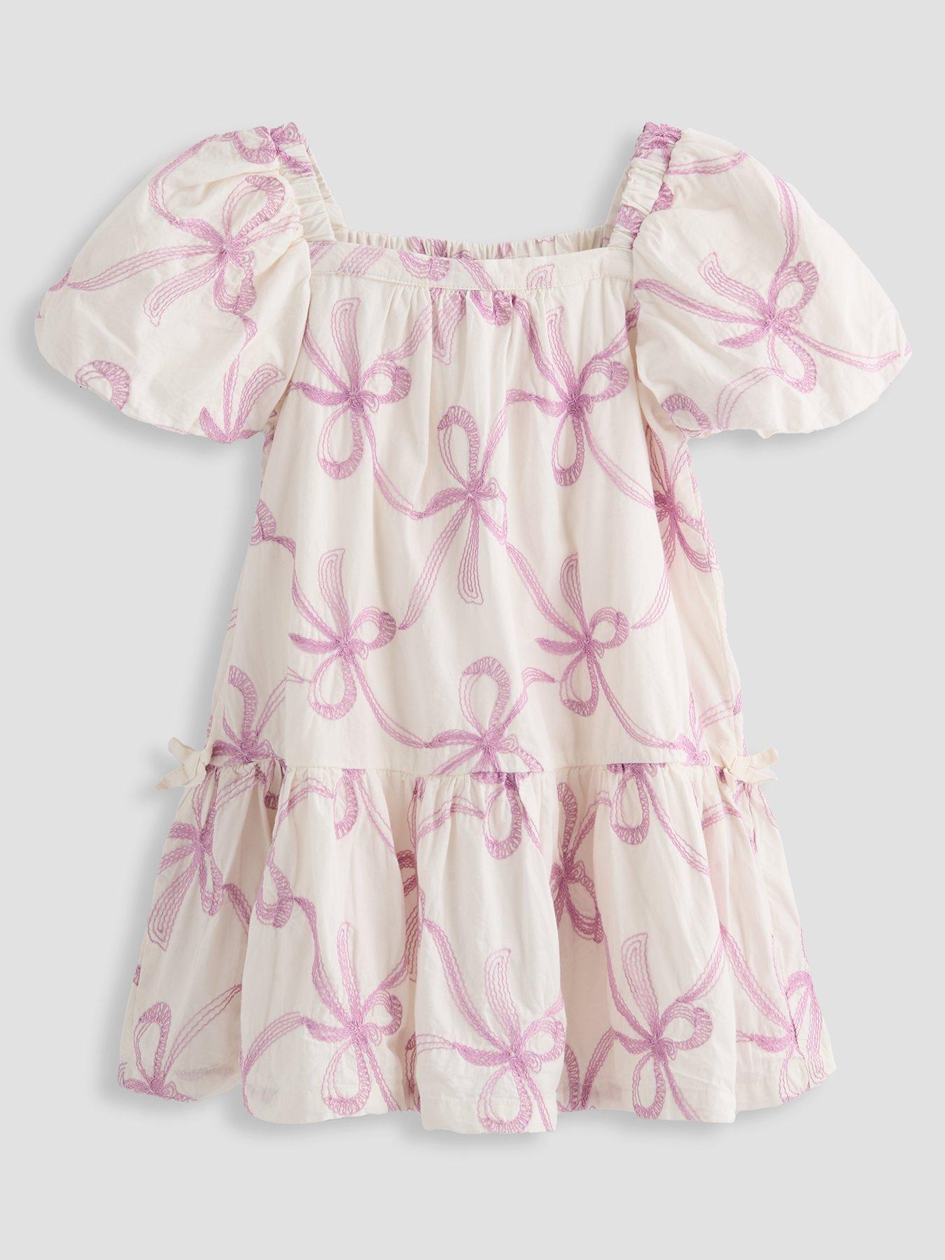 The Very Collection Girls Bow Tiered Dress - White