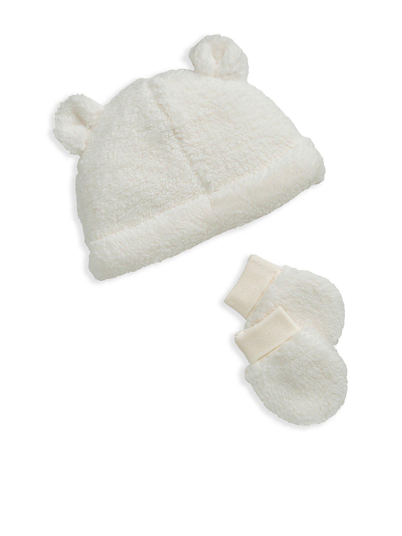 Mamas & Papas Baby Unisex Borg Hat  &  Mitts With 3d Bear Ears - Cream