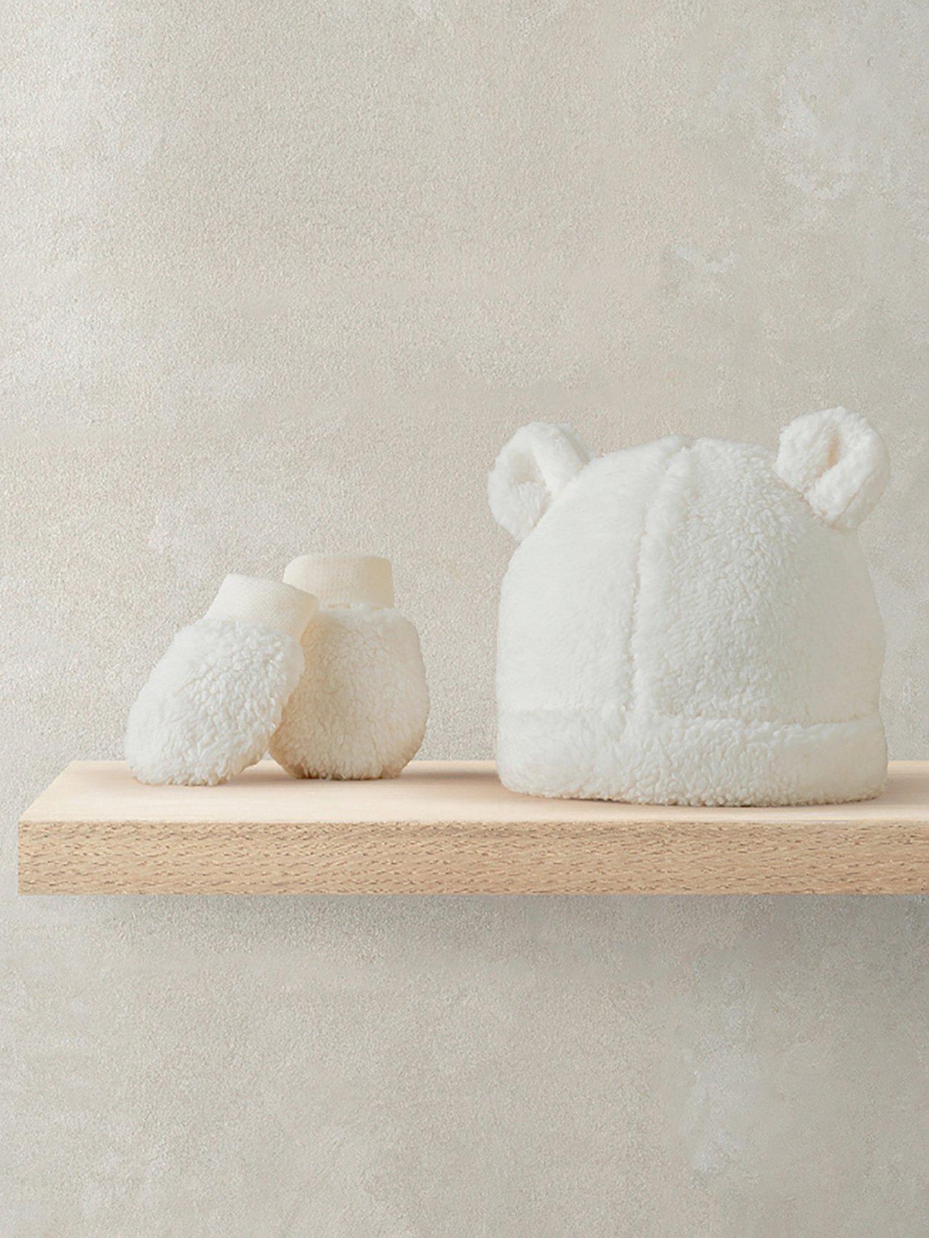 Image 2 of 2 of Mamas & Papas Baby Unisex Borg Hat &amp; Mitts With 3d Bear Ears - Cream