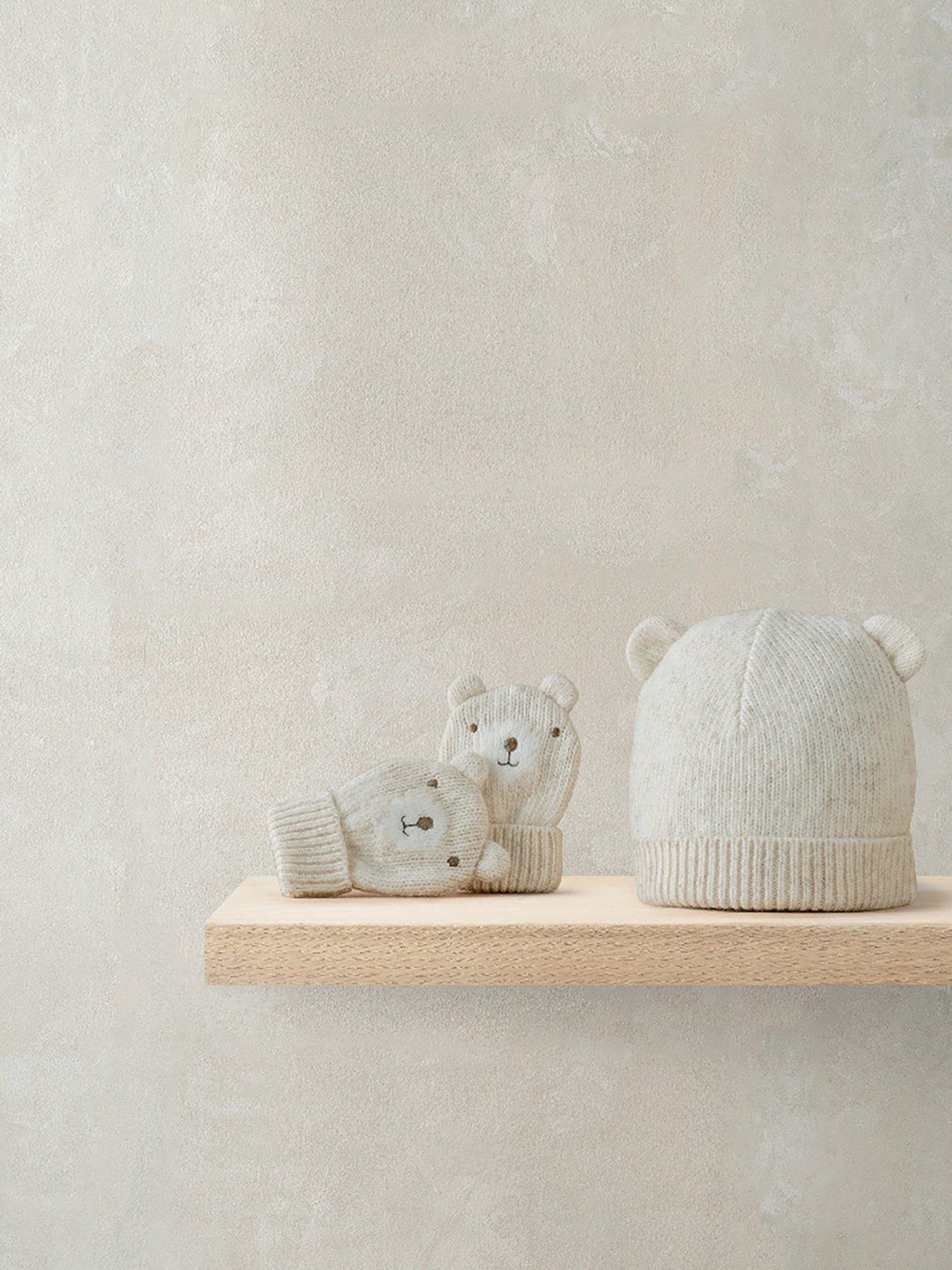  image of mamas-papas-baby-unisex-knitted-hat-and-mitts-set-cream
