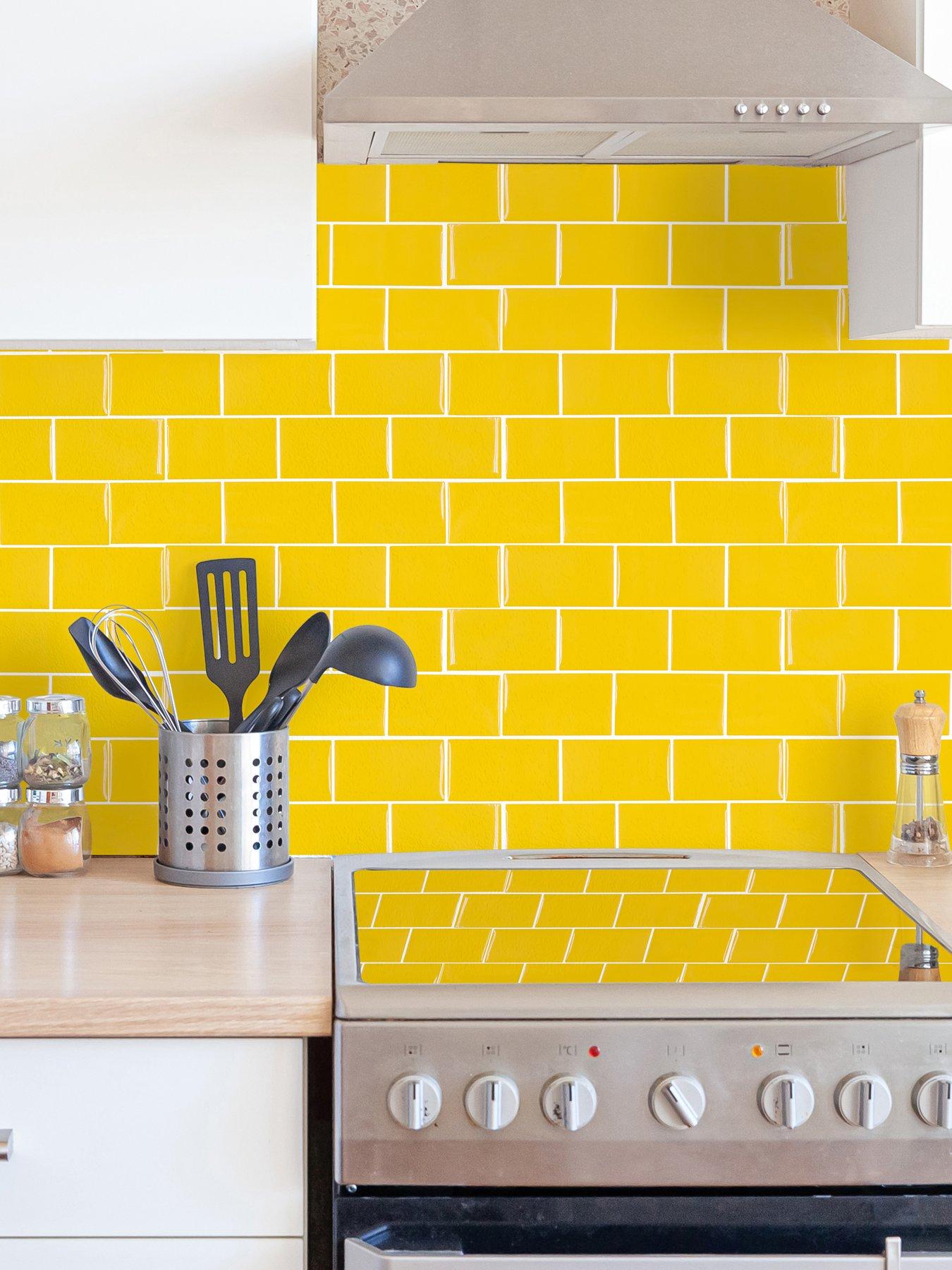 Walplus Pure Yellow Glossy Subway Metro Classic Brick 3D Tile Sticker 30.5 x 15.4cm (12 x 6 in) - 20pcs in a pack