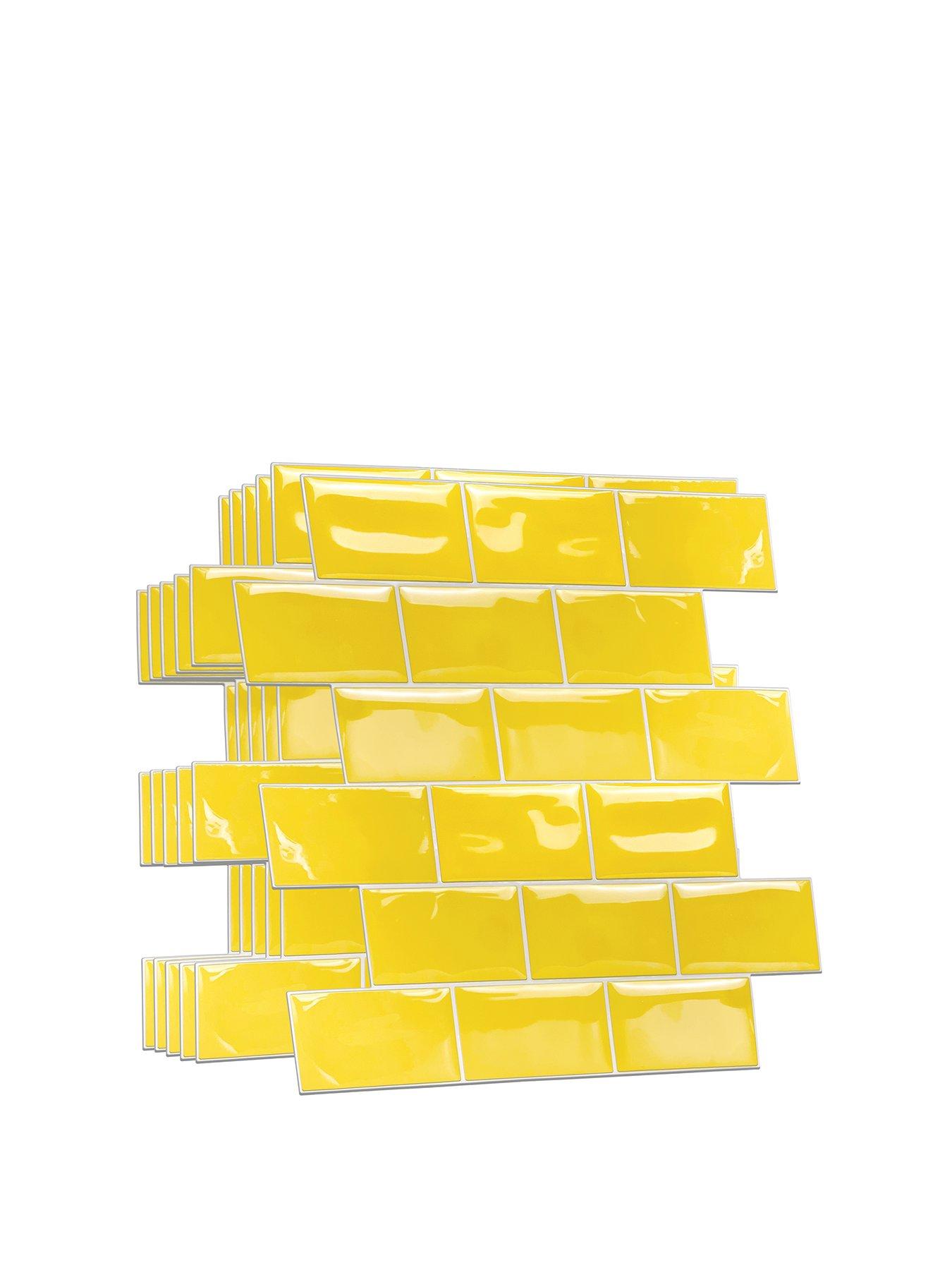 Image 2 of 7 of Walplus Pure Yellow Glossy Subway Metro Classic Brick 3D Tile Sticker 30.5 x 15.4cm (12 x 6 in) - 20pcs in a pack