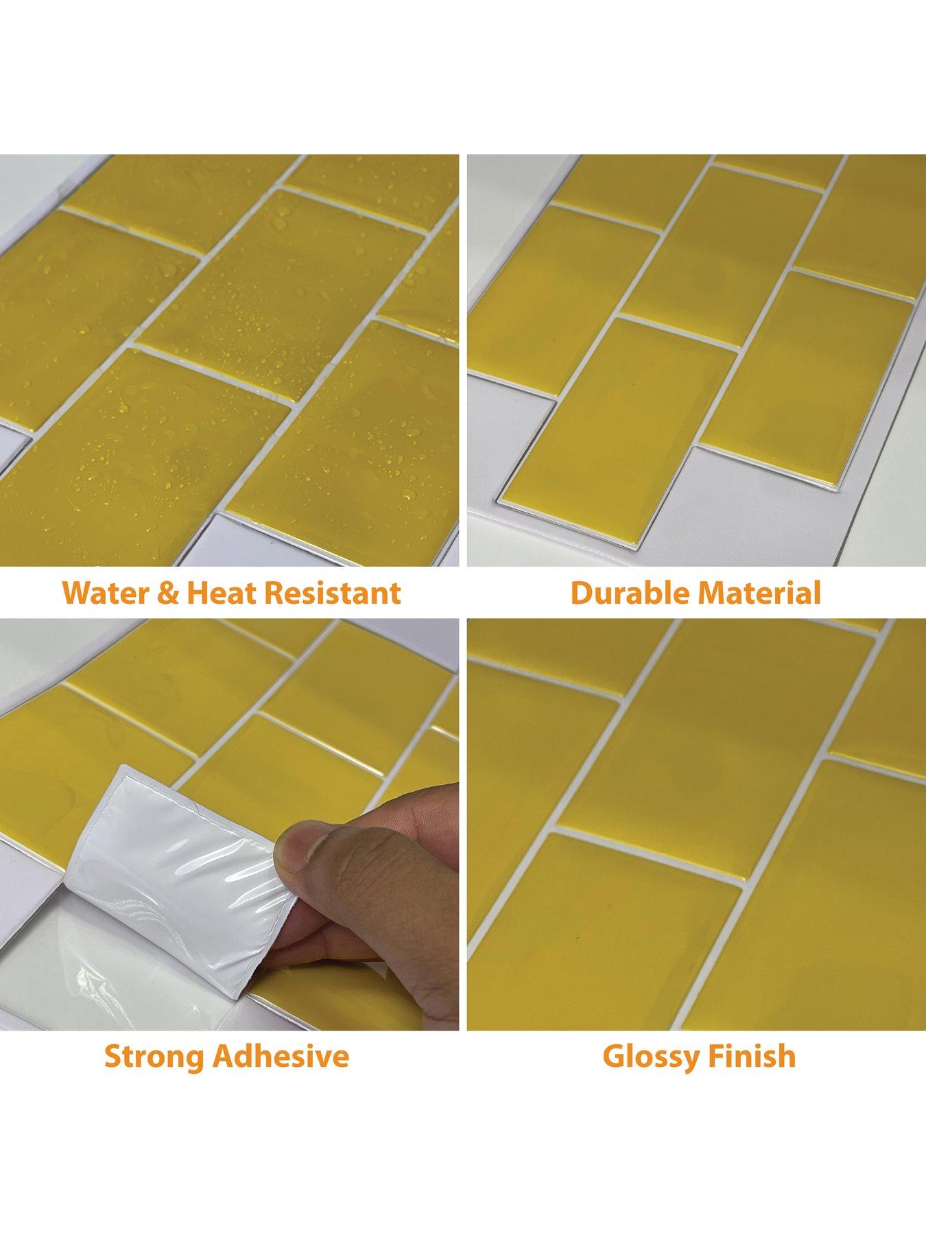 Image 3 of 7 of Walplus Pure Yellow Glossy Subway Metro Classic Brick 3D Tile Sticker 30.5 x 15.4cm (12 x 6 in) - 20pcs in a pack