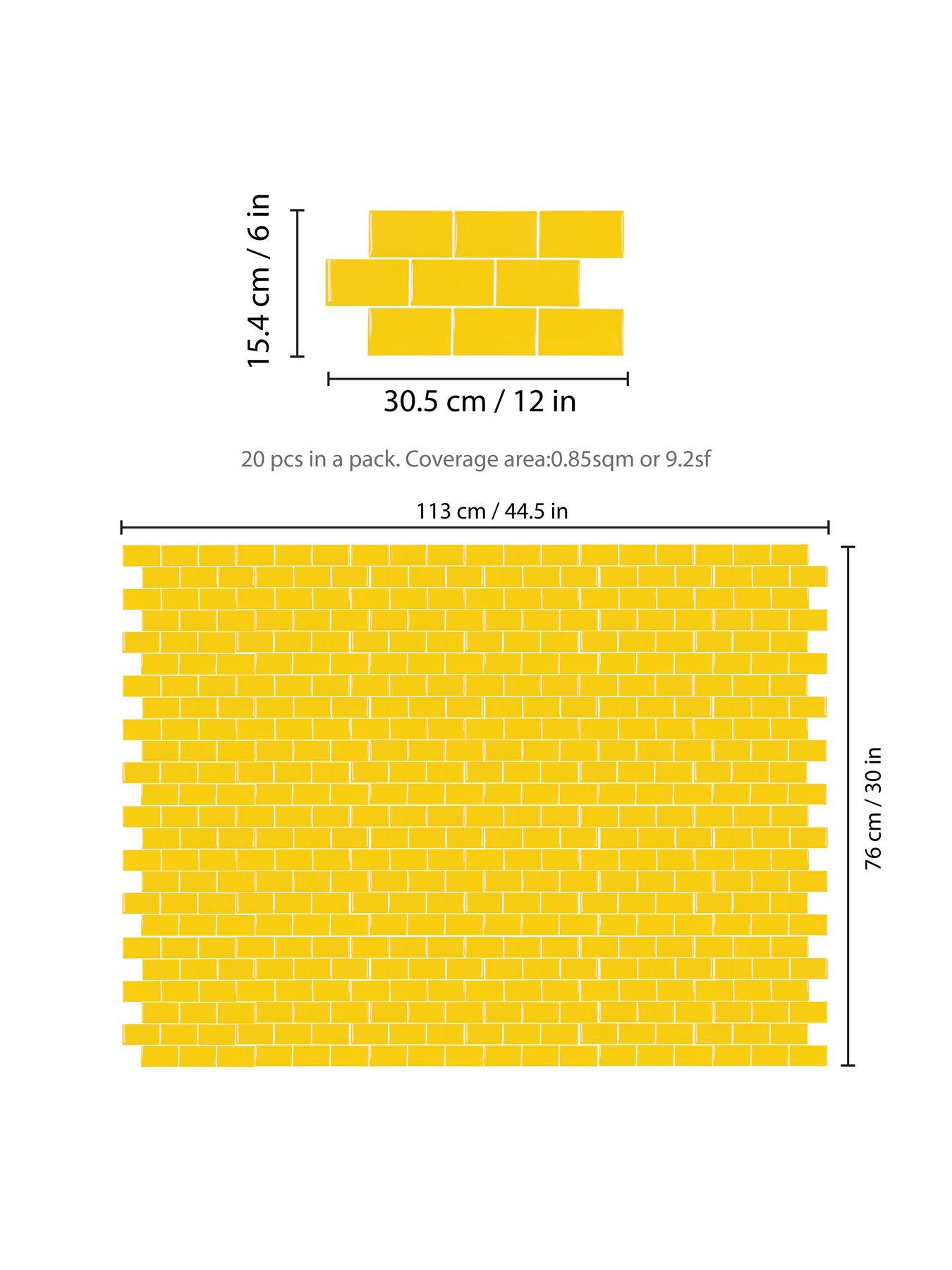 Image 4 of 7 of Walplus Pure Yellow Glossy Subway Metro Classic Brick 3D Tile Sticker 30.5 x 15.4cm (12 x 6 in) - 20pcs in a pack