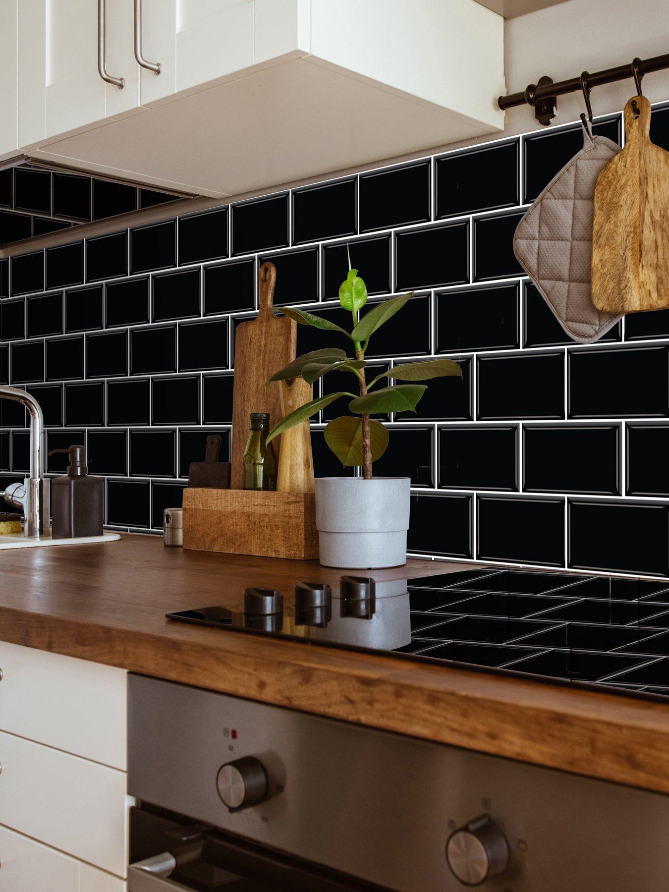 Image 1 of 7 of Walplus Black Metro Subway Glossy 3D Tile Sticker 30.5 x 15.4cm (12 x 6 in) - 20pcs in a pack