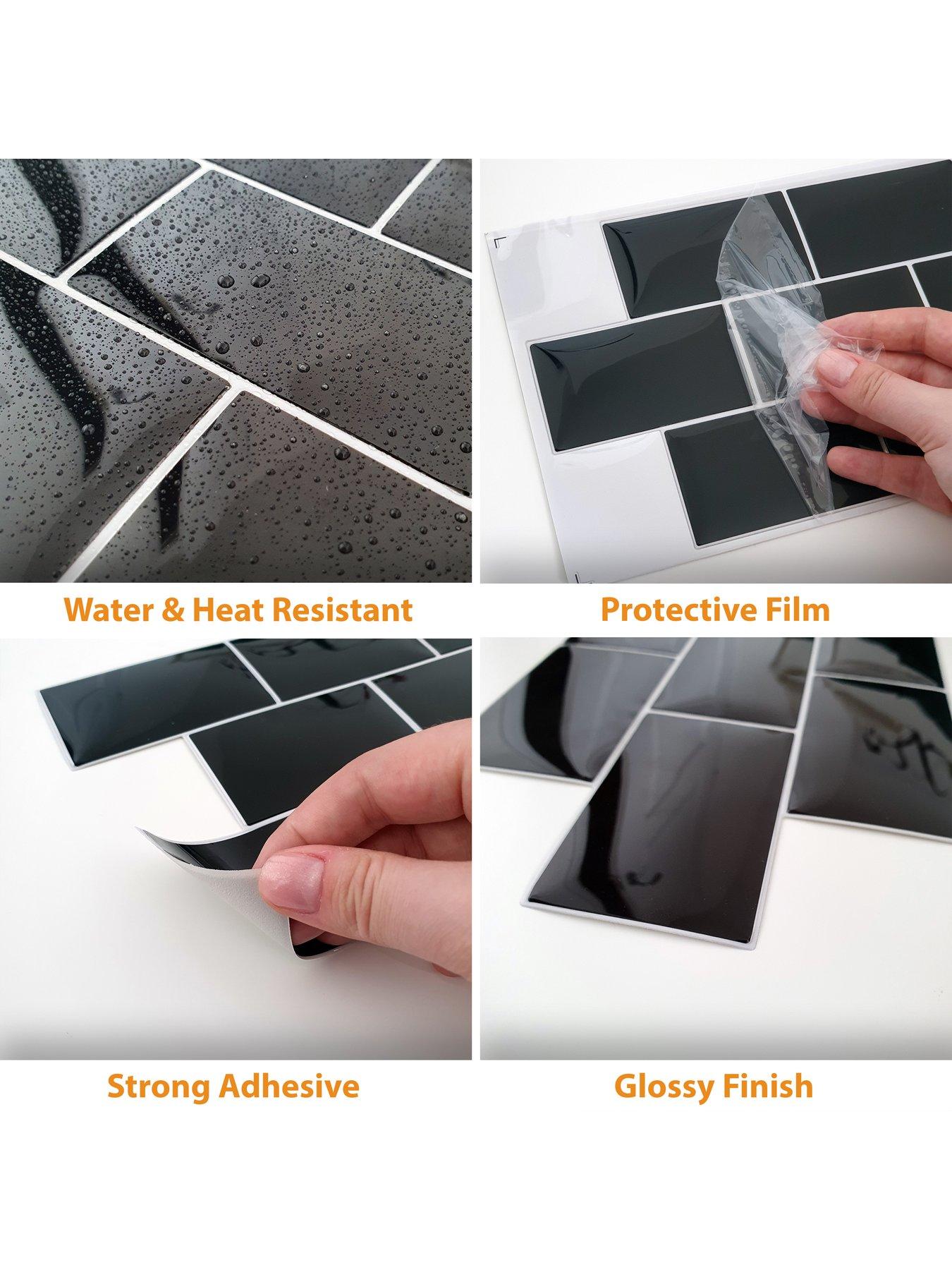 Image 3 of 7 of Walplus Black Metro Subway Glossy 3D Tile Sticker 30.5 x 15.4cm (12 x 6 in) - 20pcs in a pack