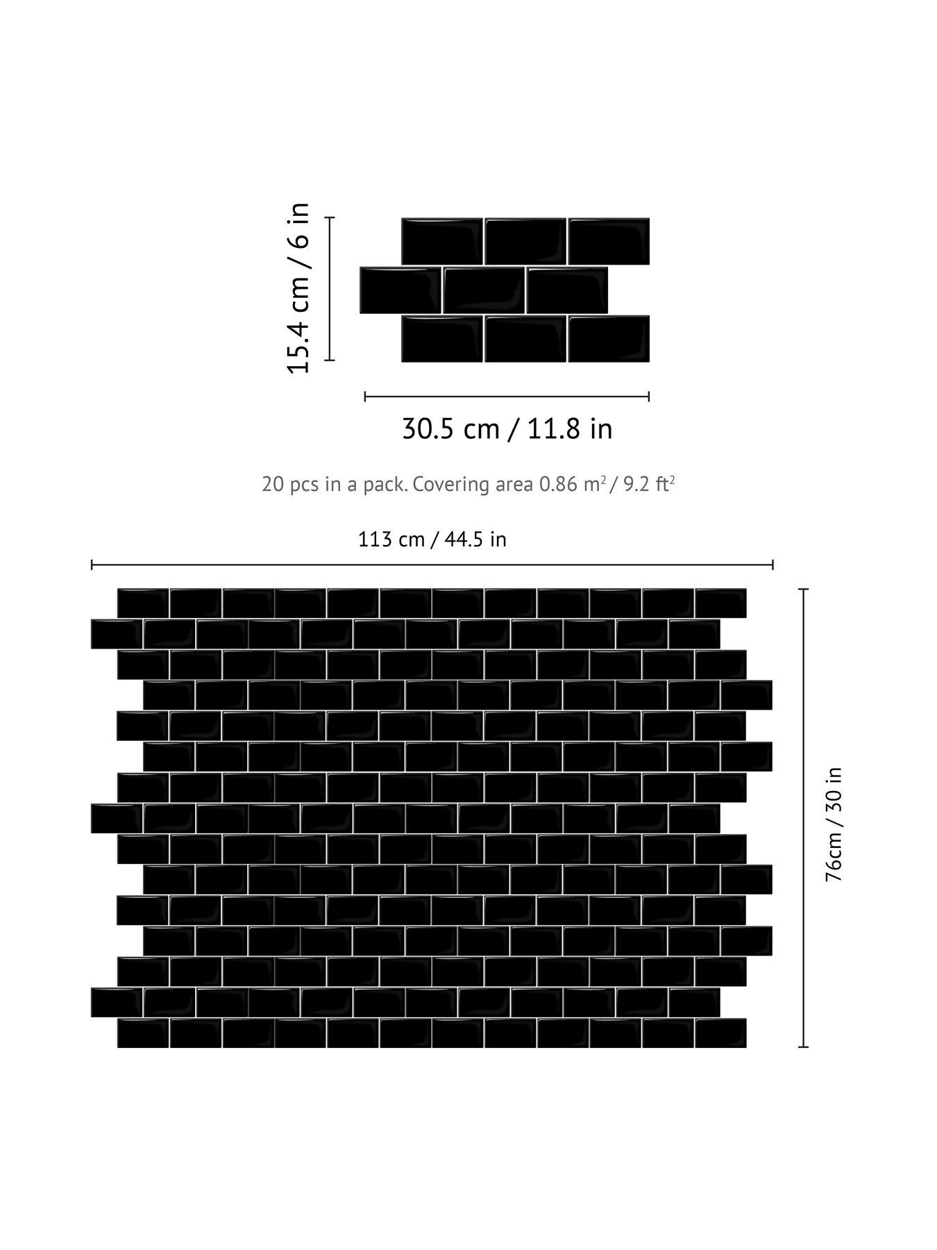 Image 4 of 7 of Walplus Black Metro Subway Glossy 3D Tile Sticker 30.5 x 15.4cm (12 x 6 in) - 20pcs in a pack