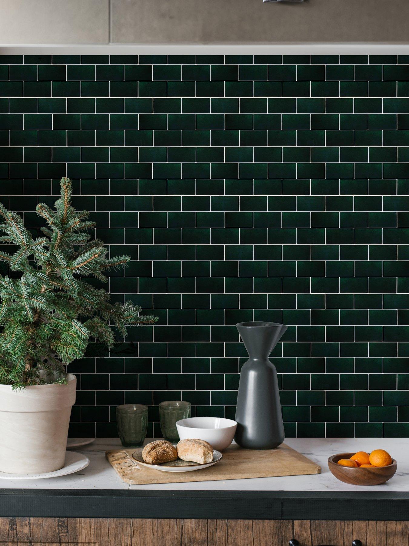 Walplus Green Metro Stone Tile Sticker 6 x 12 inches / 15.4 x 30.5 cm - 12pcs in a pack