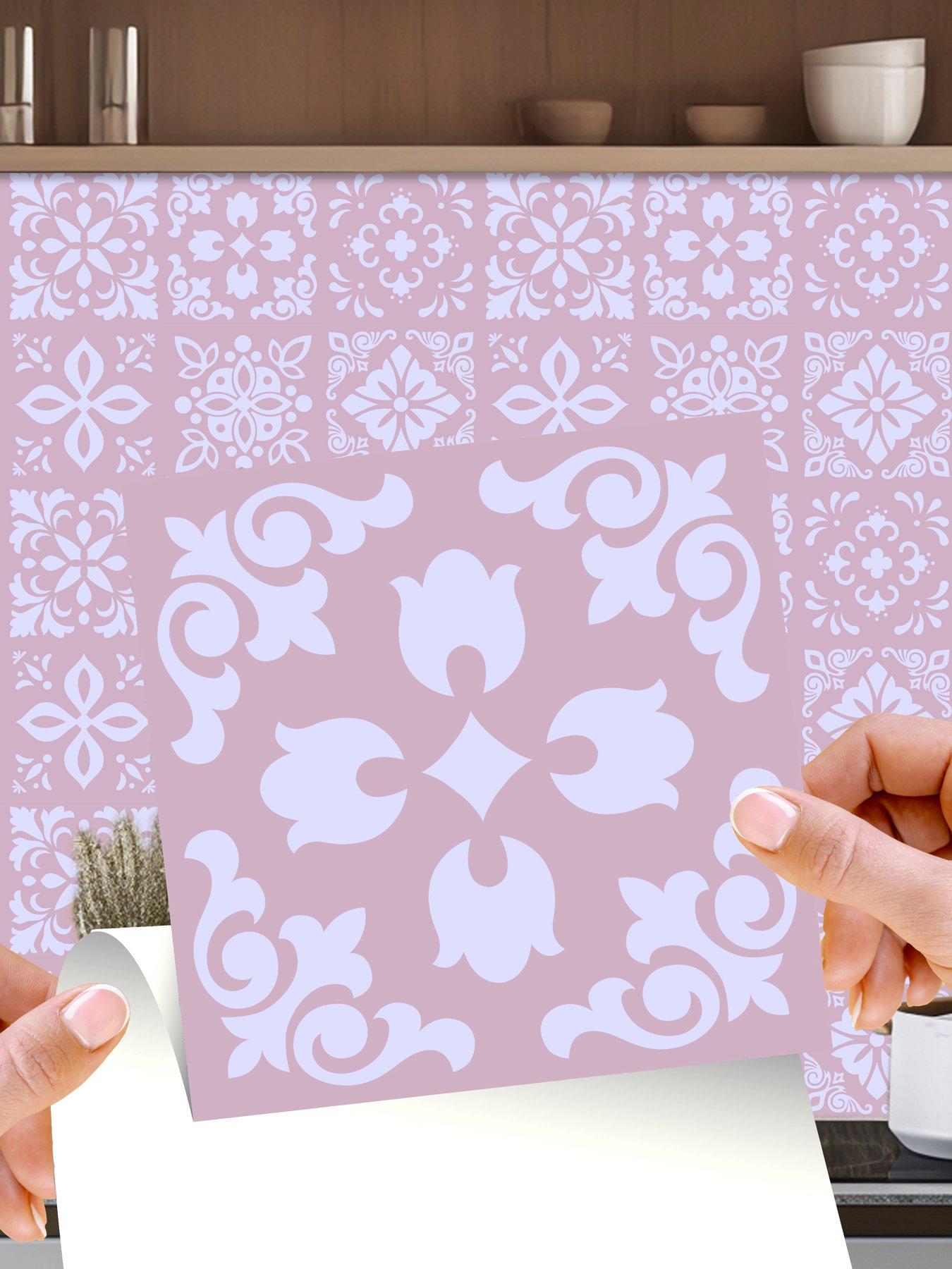Walplus Sevilla Light Pink Spanish Wall Tile Sticker Set - 15 cm x 15 cm - 24 pcs