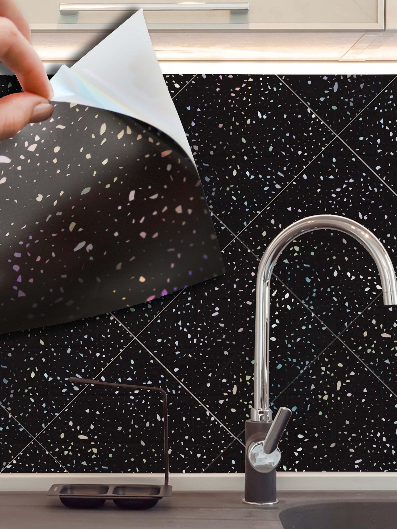 Image 1 of 7 of Walplus Terrazzo Holographic Glitter Black Wall Tile Sticker Set - 15cm (6inch) - 24pcs one pack