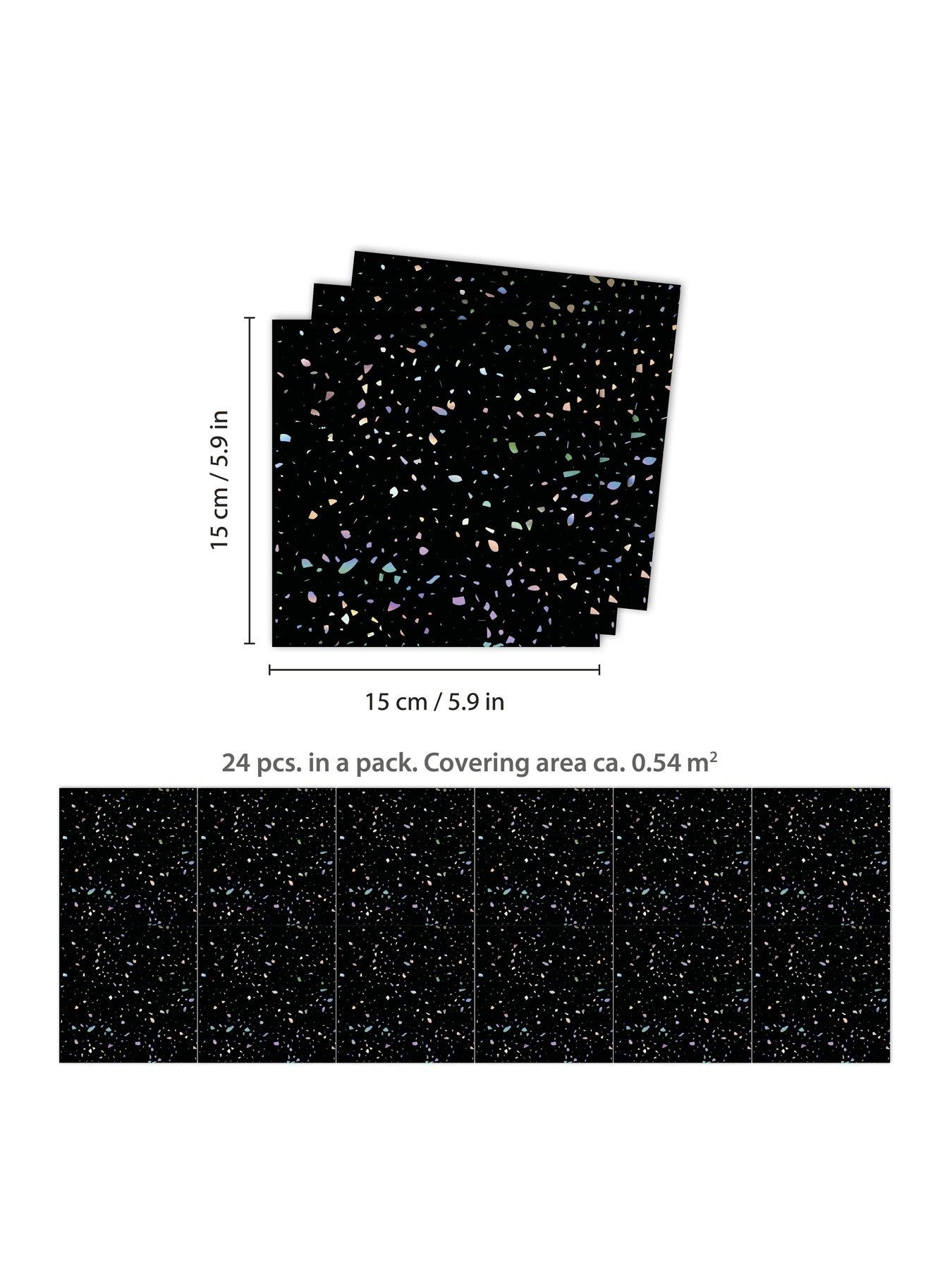 Image 3 of 7 of Walplus Terrazzo Holographic Glitter Black Wall Tile Sticker Set - 15cm (6inch) - 24pcs one pack